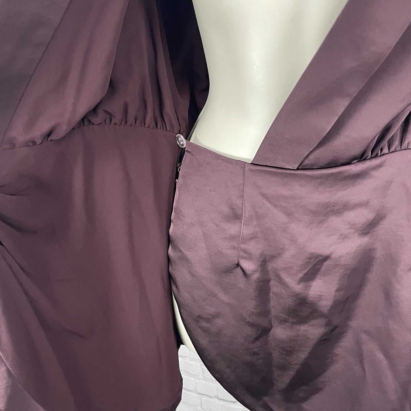 Misha Purple Azera Port Silky Wrap Long Sleeve Shoulder Pads Blouse Top Small S