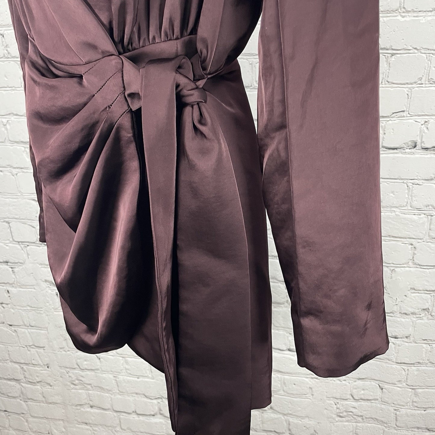 Misha Purple Azera Port Silky Wrap Long Sleeve Shoulder Pads Blouse Top Small S