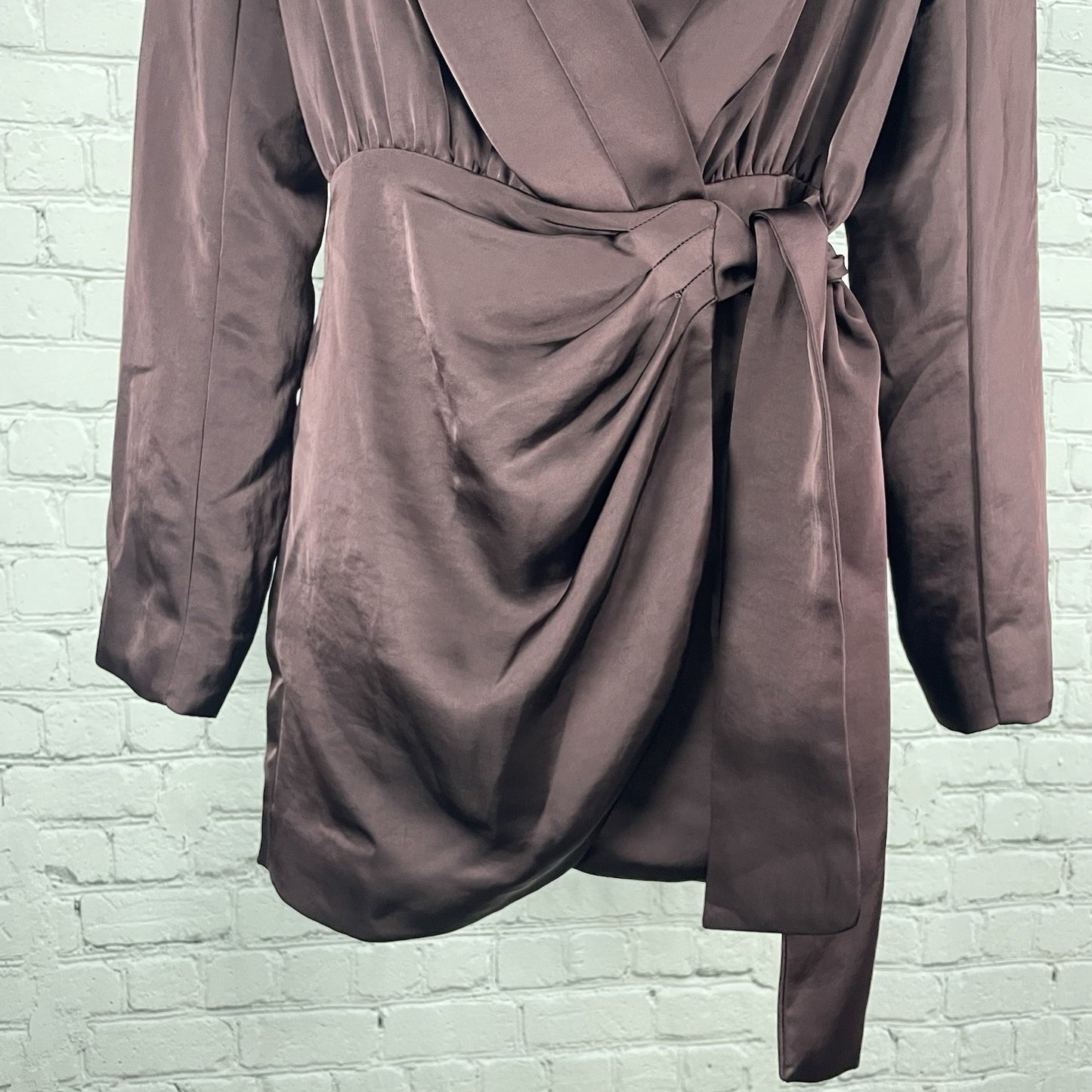Misha Purple Azera Port Silky Wrap Long Sleeve Shoulder Pads Blouse Top Small S