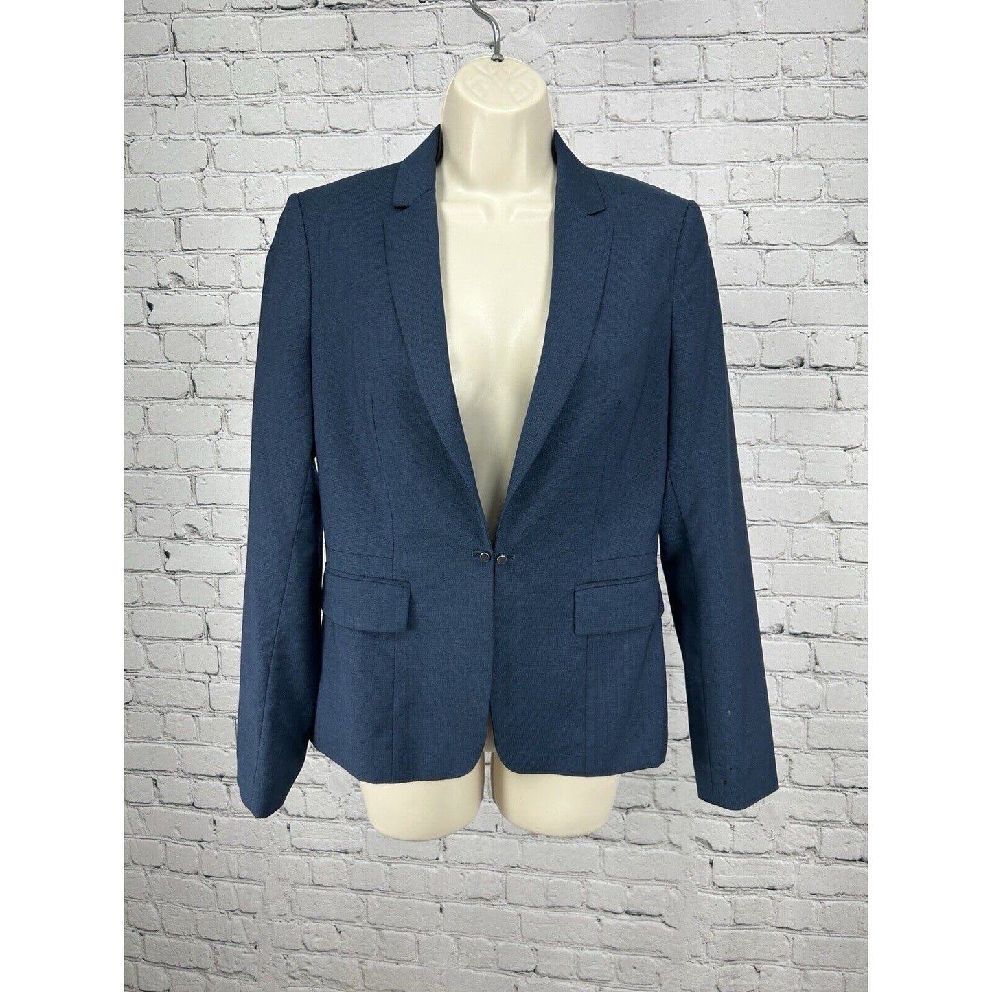 Boss Hugo Boss Dark Blue Virgin Wool Single Clasp Collared Blazer Women’s Size 4
