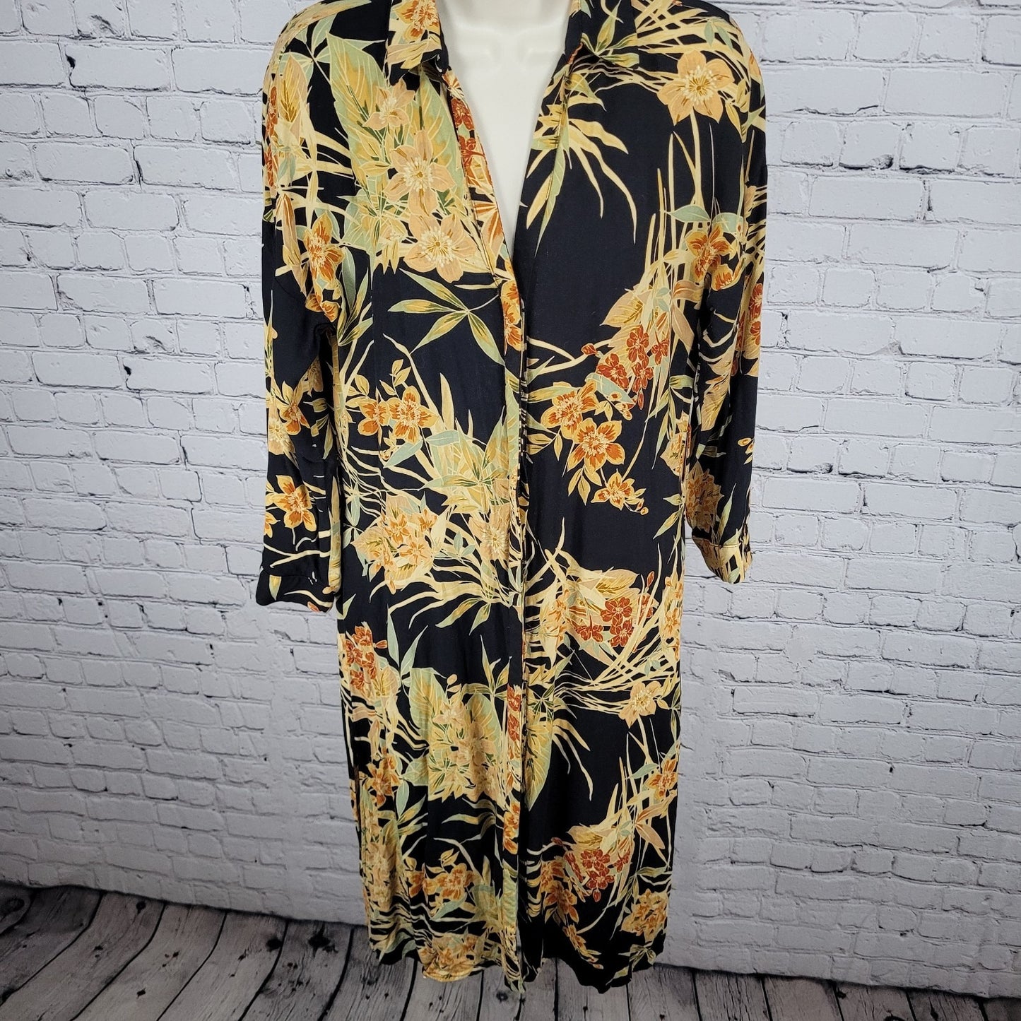 Zara Basic Collection Multicolor Floral 3/4 Sleeve Button Collar Shirt Dress XS