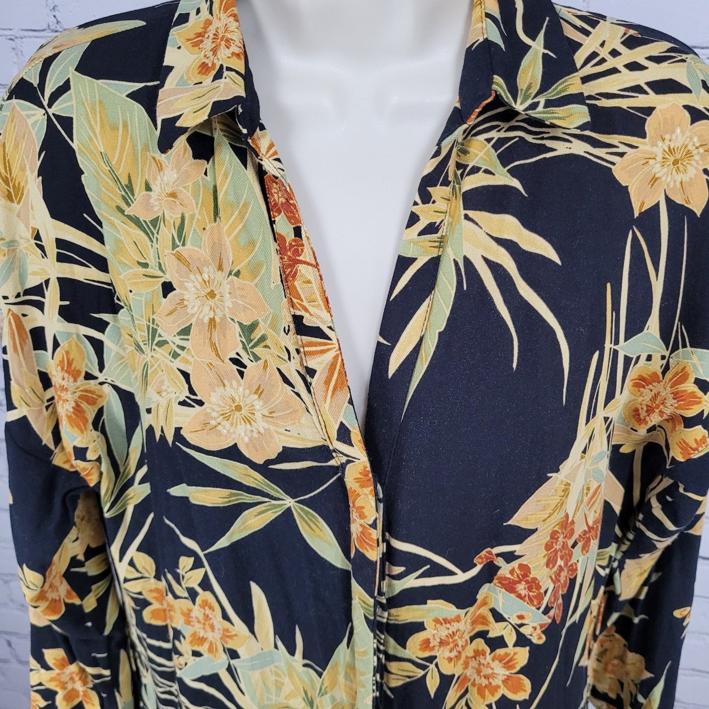 Zara Basic Collection Multicolor Floral 3/4 Sleeve Button Collar Shirt Dress XS