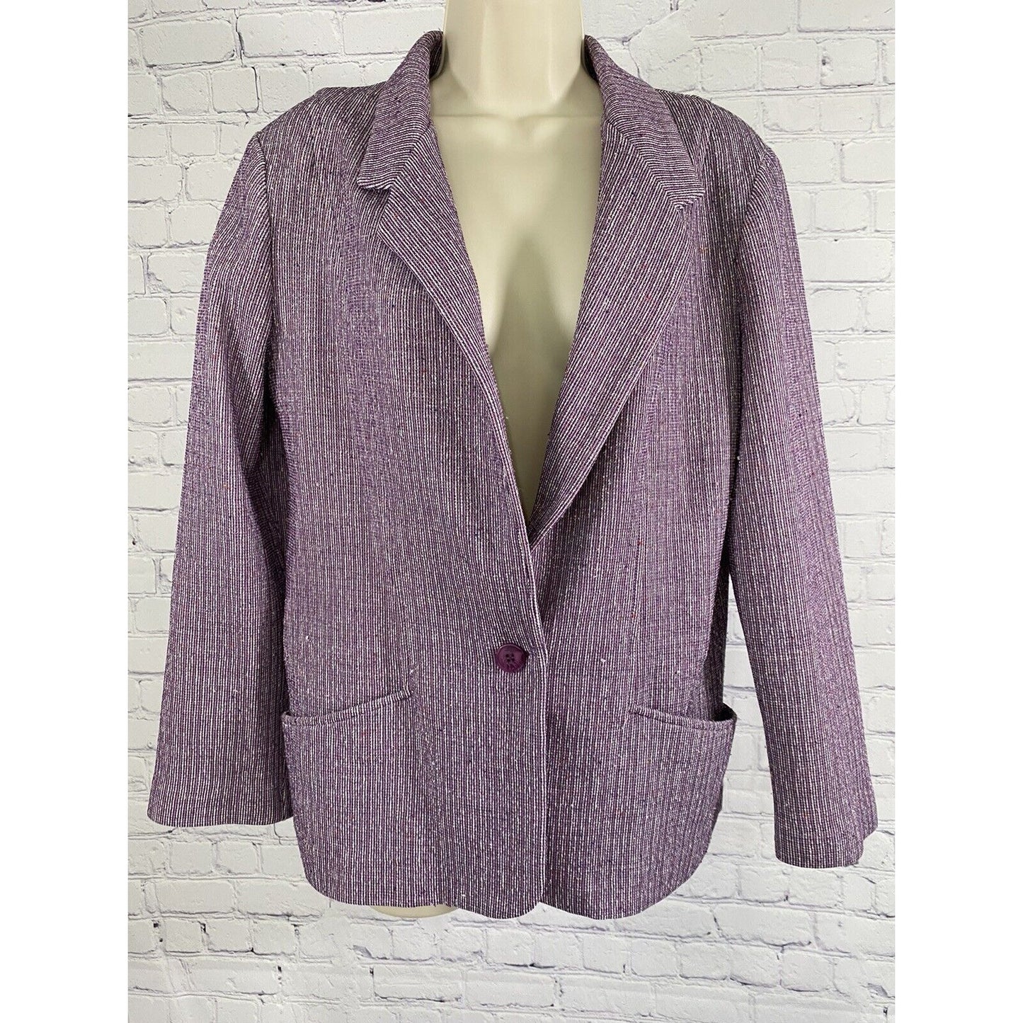 Devon Purple Two Pocket Single Button Shoulder Pads Jacket Blazer Size 16