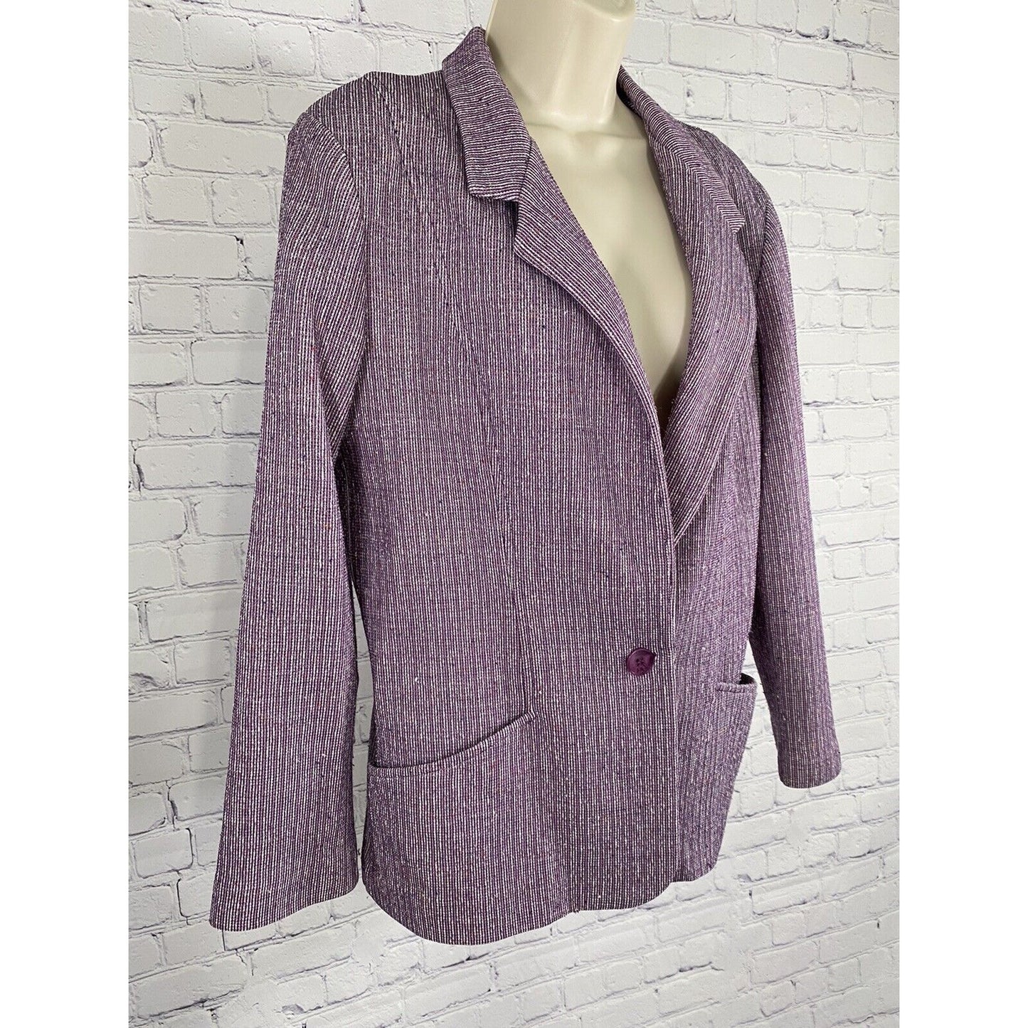 Devon Purple Two Pocket Single Button Shoulder Pads Jacket Blazer Size 16
