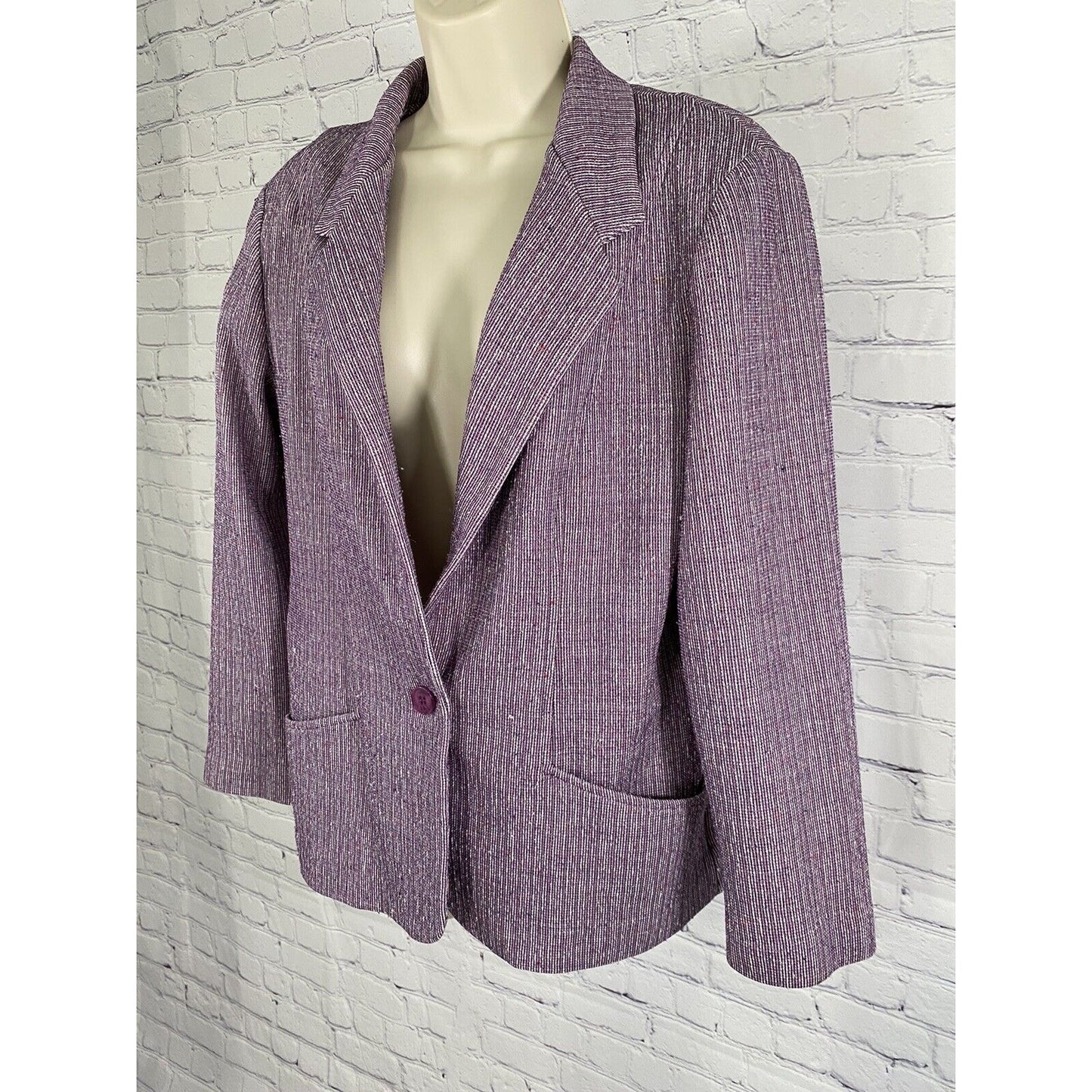 Devon Purple Two Pocket Single Button Shoulder Pads Jacket Blazer Size 16