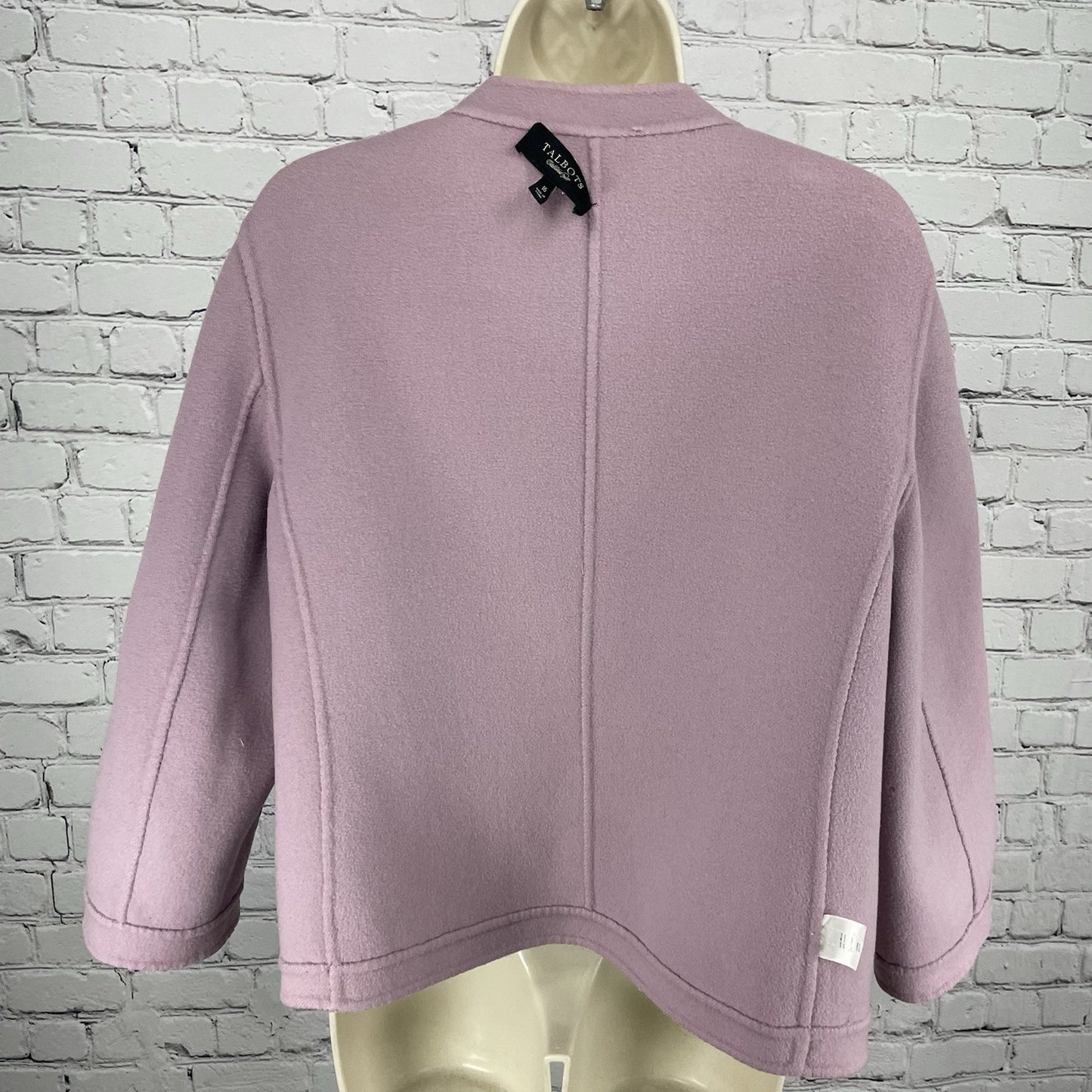 Talbots Purple Wool Blend Snapped Ruffle Closure Jacket Pockets Unlined Size 16