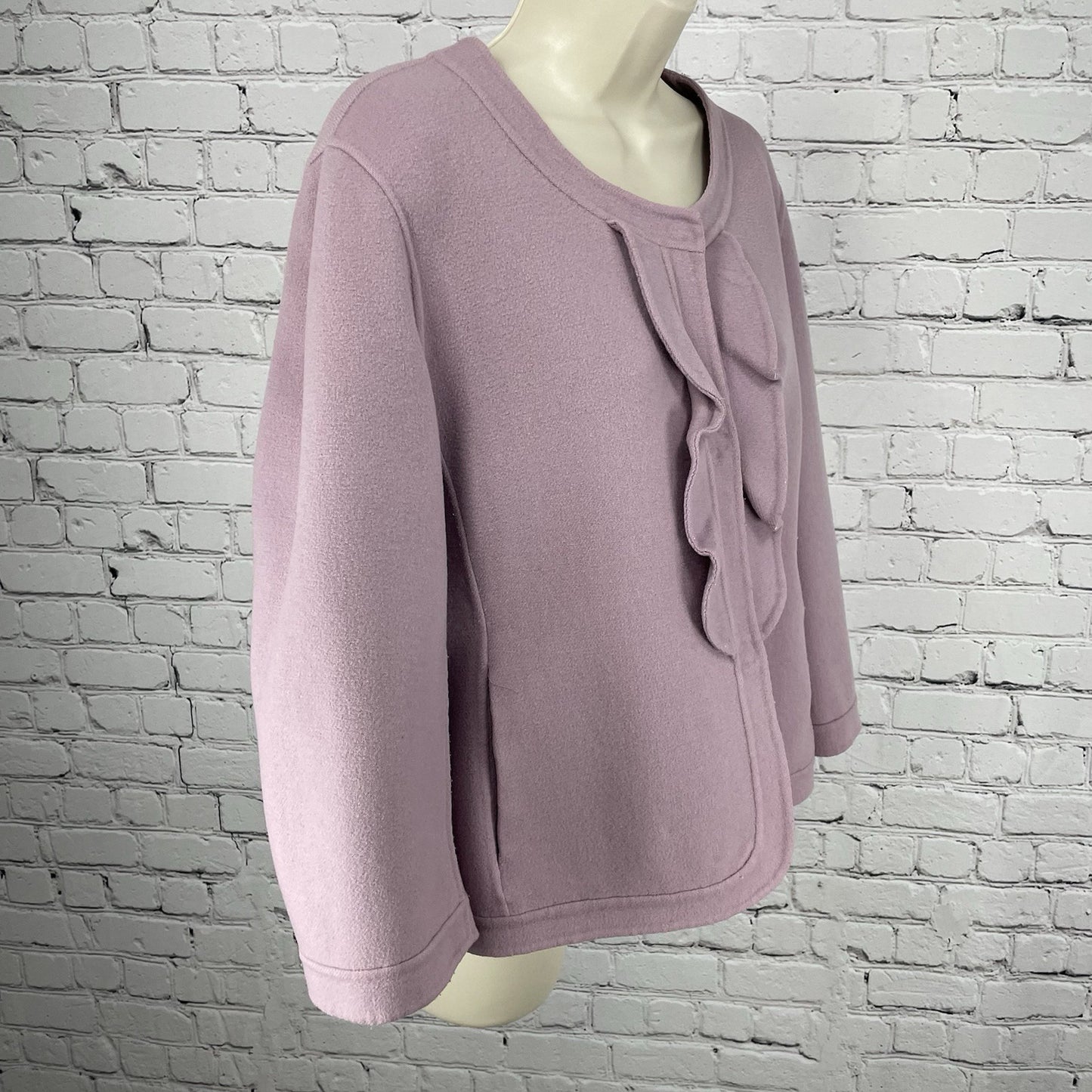 Talbots Purple Wool Blend Snapped Ruffle Closure Jacket Pockets Unlined Size 16