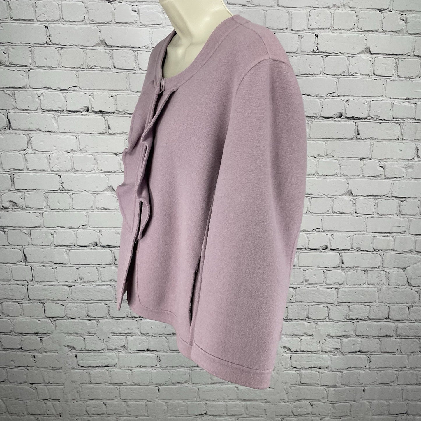 Talbots Purple Wool Blend Snapped Ruffle Closure Jacket Pockets Unlined Size 16