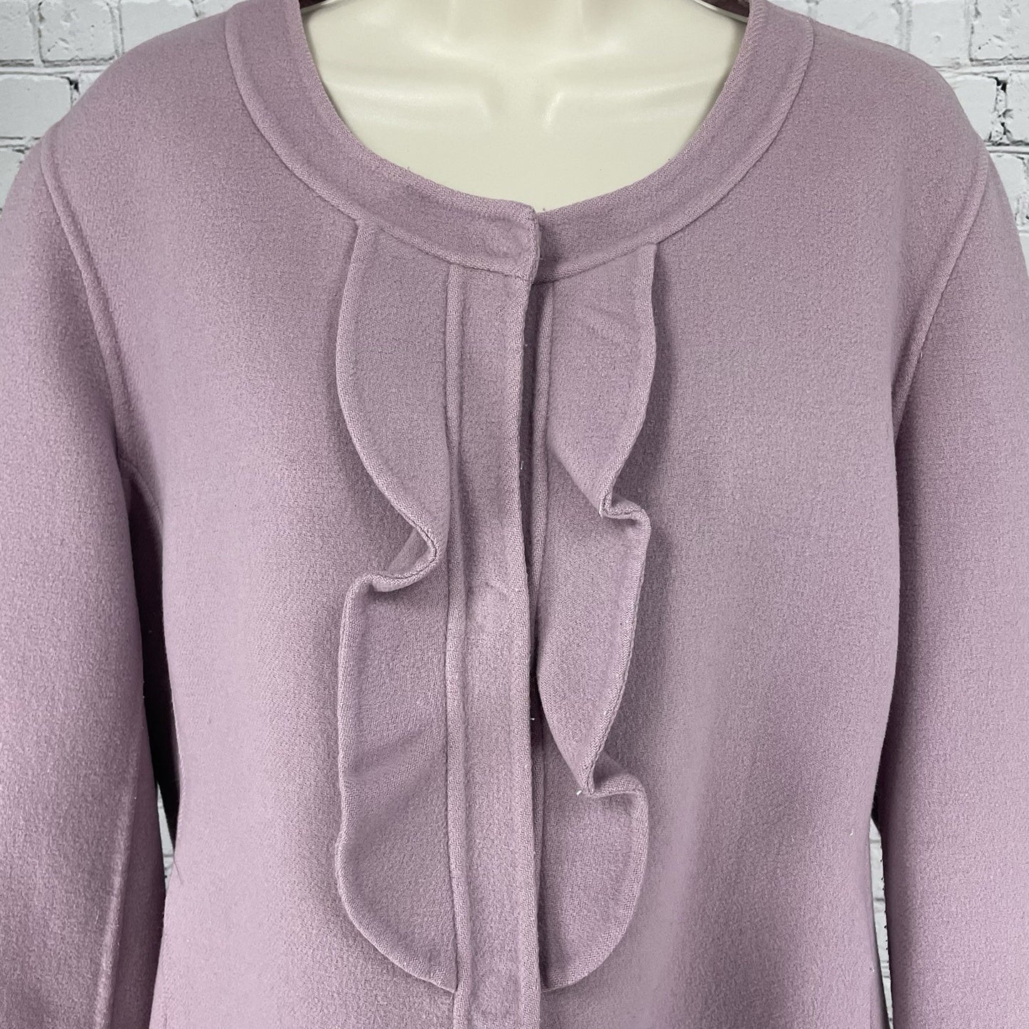 Talbots Purple Wool Blend Snapped Ruffle Closure Jacket Pockets Unlined Size 16