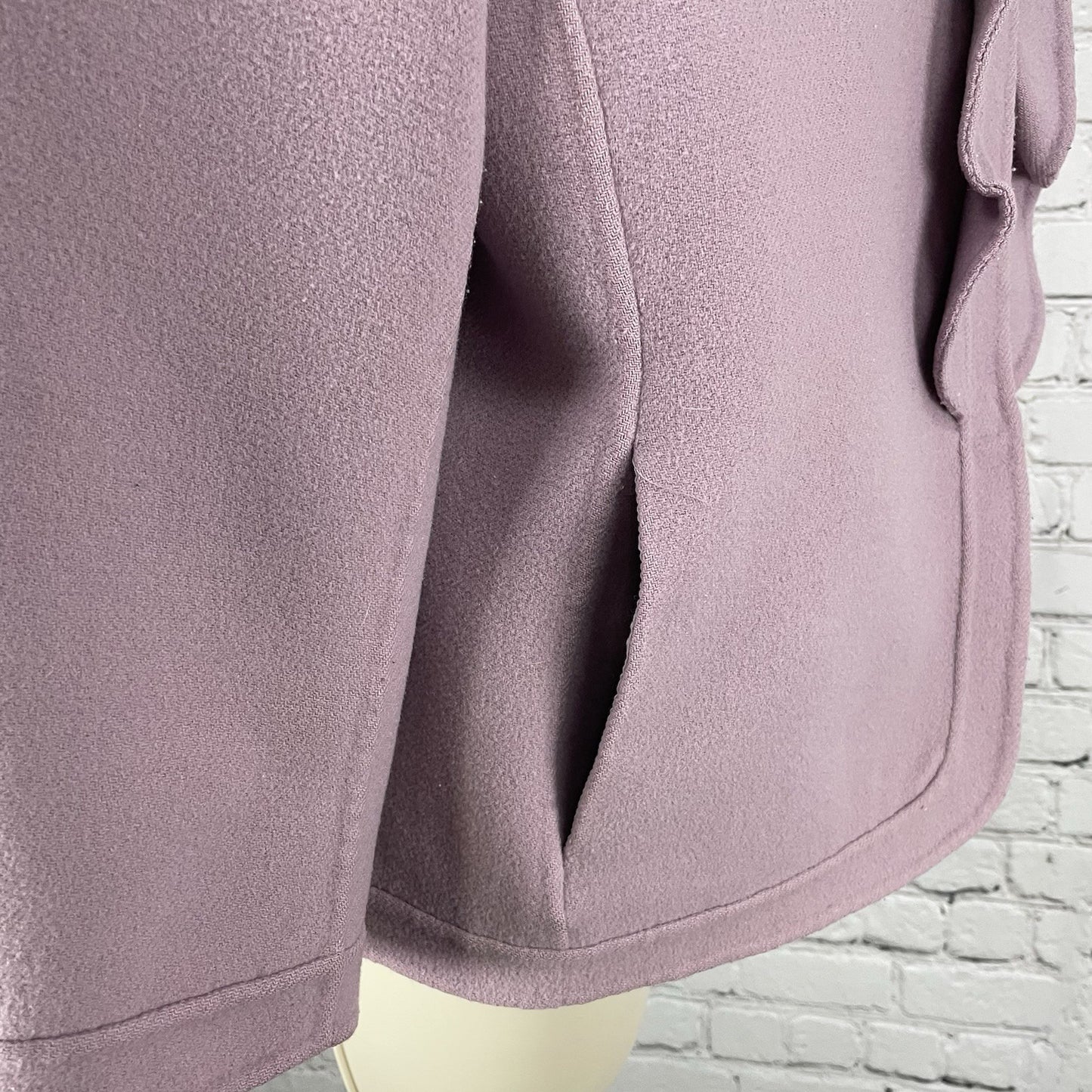 Talbots Purple Wool Blend Snapped Ruffle Closure Jacket Pockets Unlined Size 16