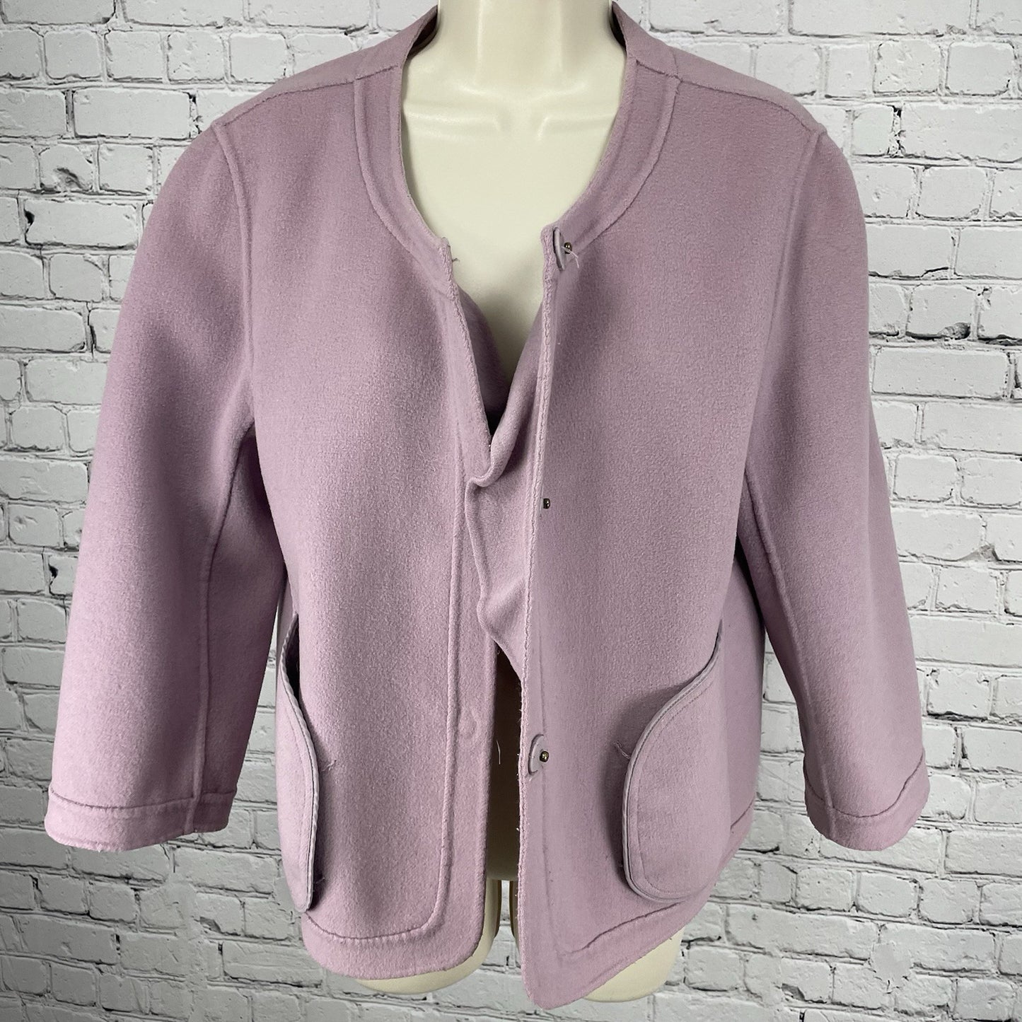 Talbots Purple Wool Blend Snapped Ruffle Closure Jacket Pockets Unlined Size 16