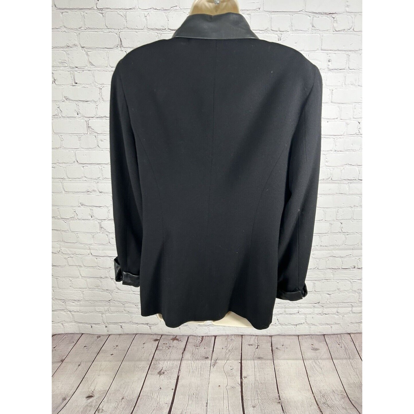 LIMITED Black Wool Shell Genuine Leather Trim Full Zip Collared Womens Jacket 10