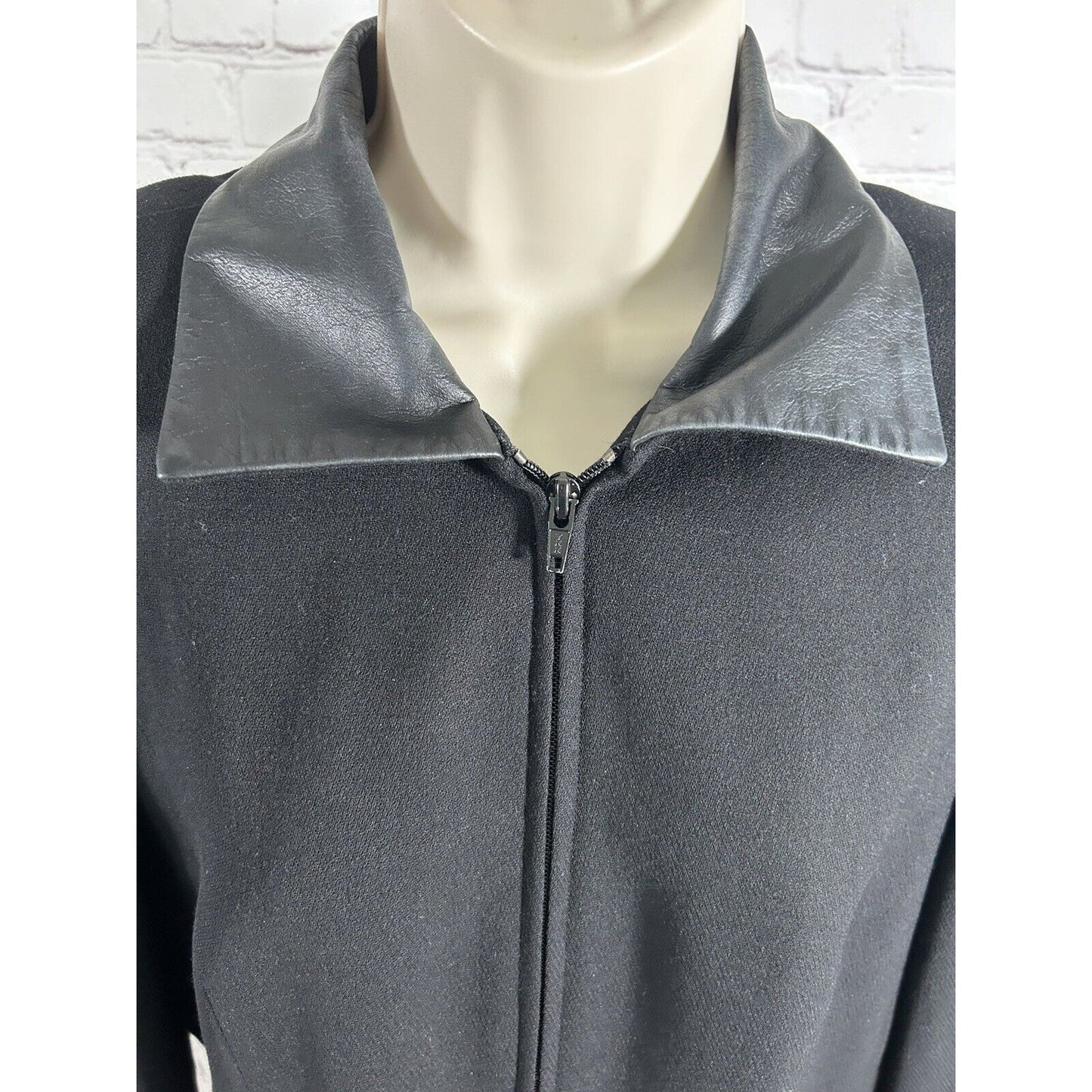 LIMITED Black Wool Shell Genuine Leather Trim Full Zip Collared Womens Jacket 10