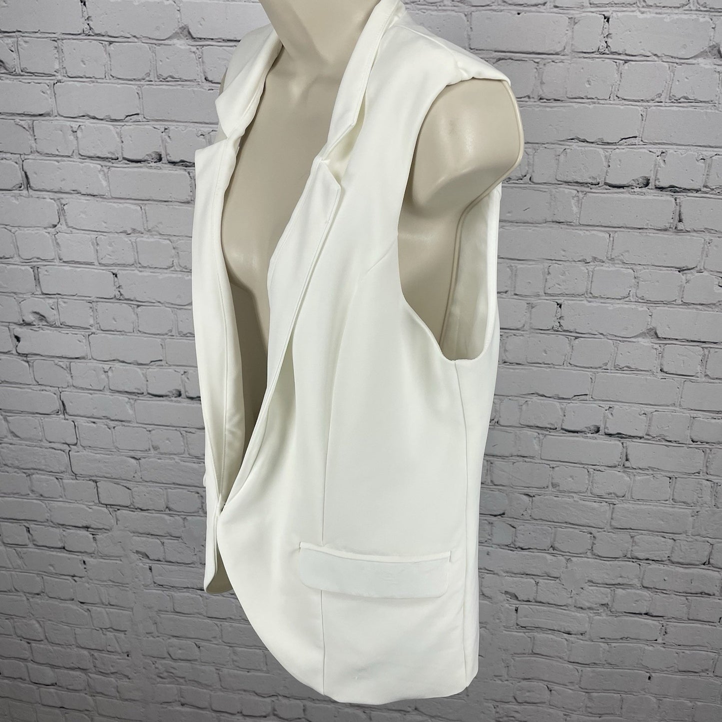 Nicole By Nicole Miller Ivory White Lined Vest Jacket Pockets Size Large L