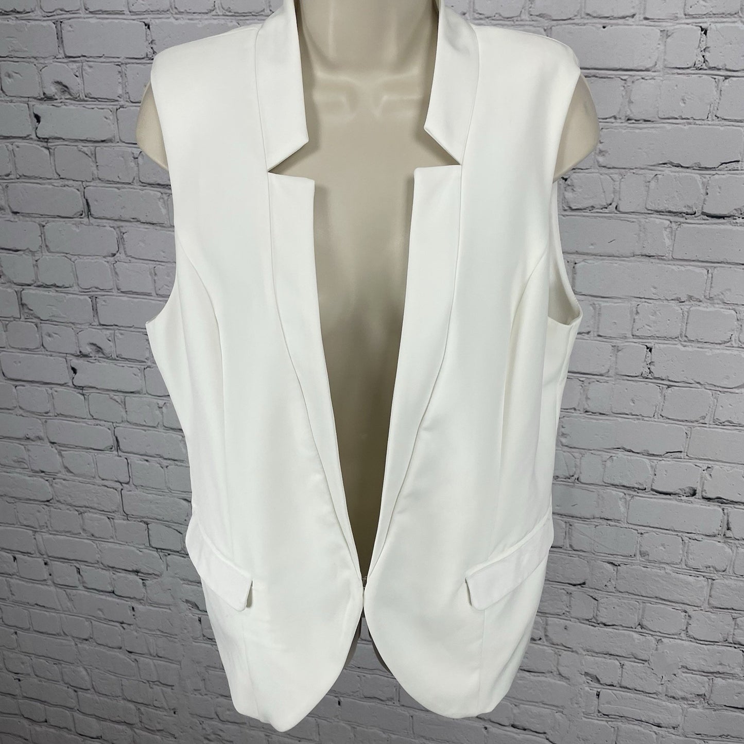 Nicole By Nicole Miller Ivory White Lined Vest Jacket Pockets Size Large L
