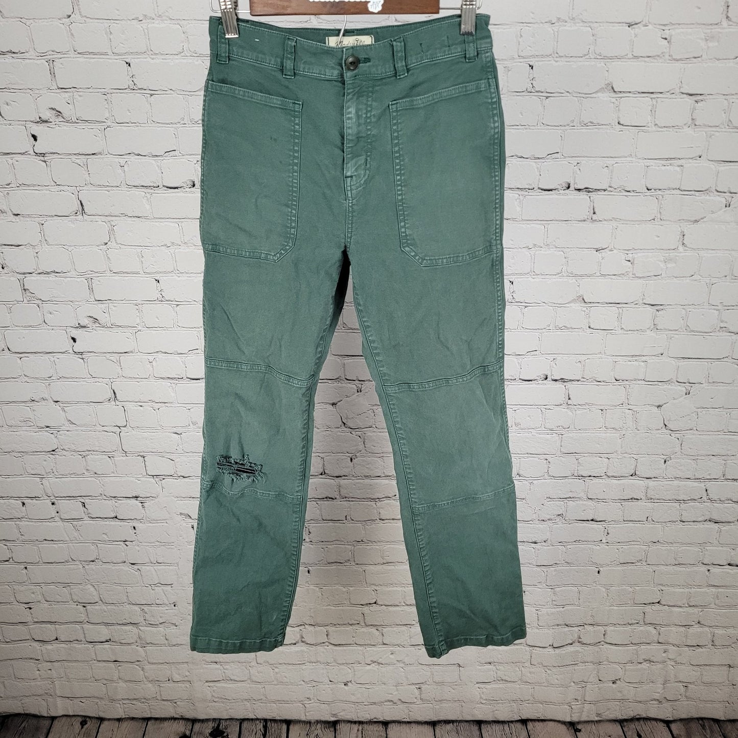 Madewell Green 90's Straight Distressed High Rise Stretch Pants Size 26 (26x30)