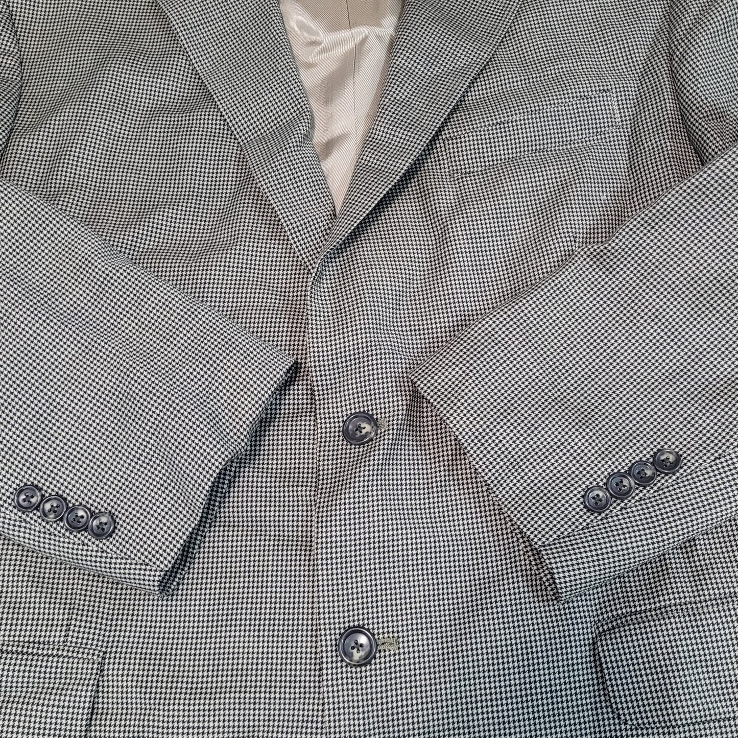 Stafford Black Tan 100% Wool Houndstooth 2 Button Blazer Sport Coat Size 46R