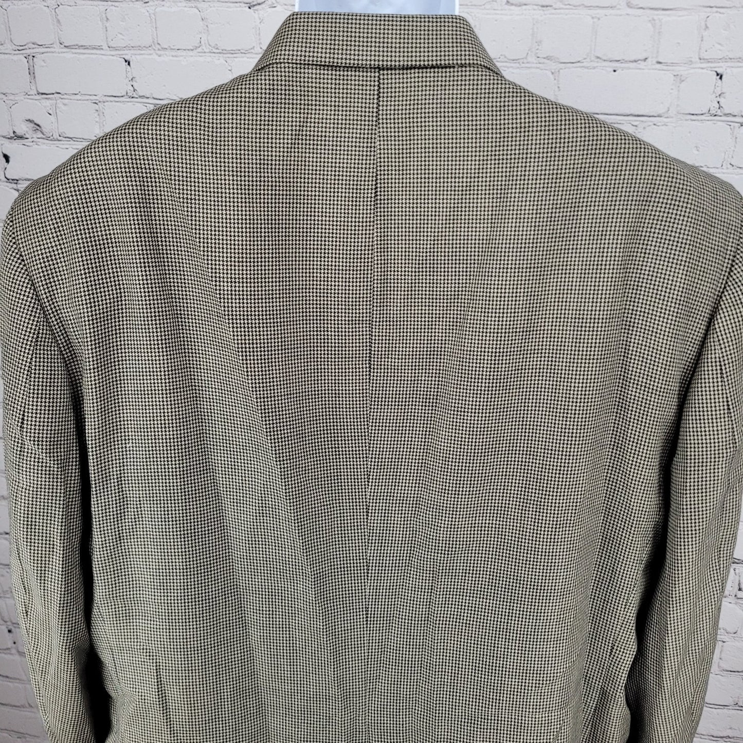 Stafford Black Tan 100% Wool Houndstooth 2 Button Blazer Sport Coat Size 46R