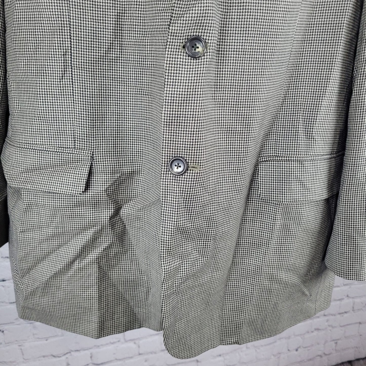 Stafford Black Tan 100% Wool Houndstooth 2 Button Blazer Sport Coat Size 46R