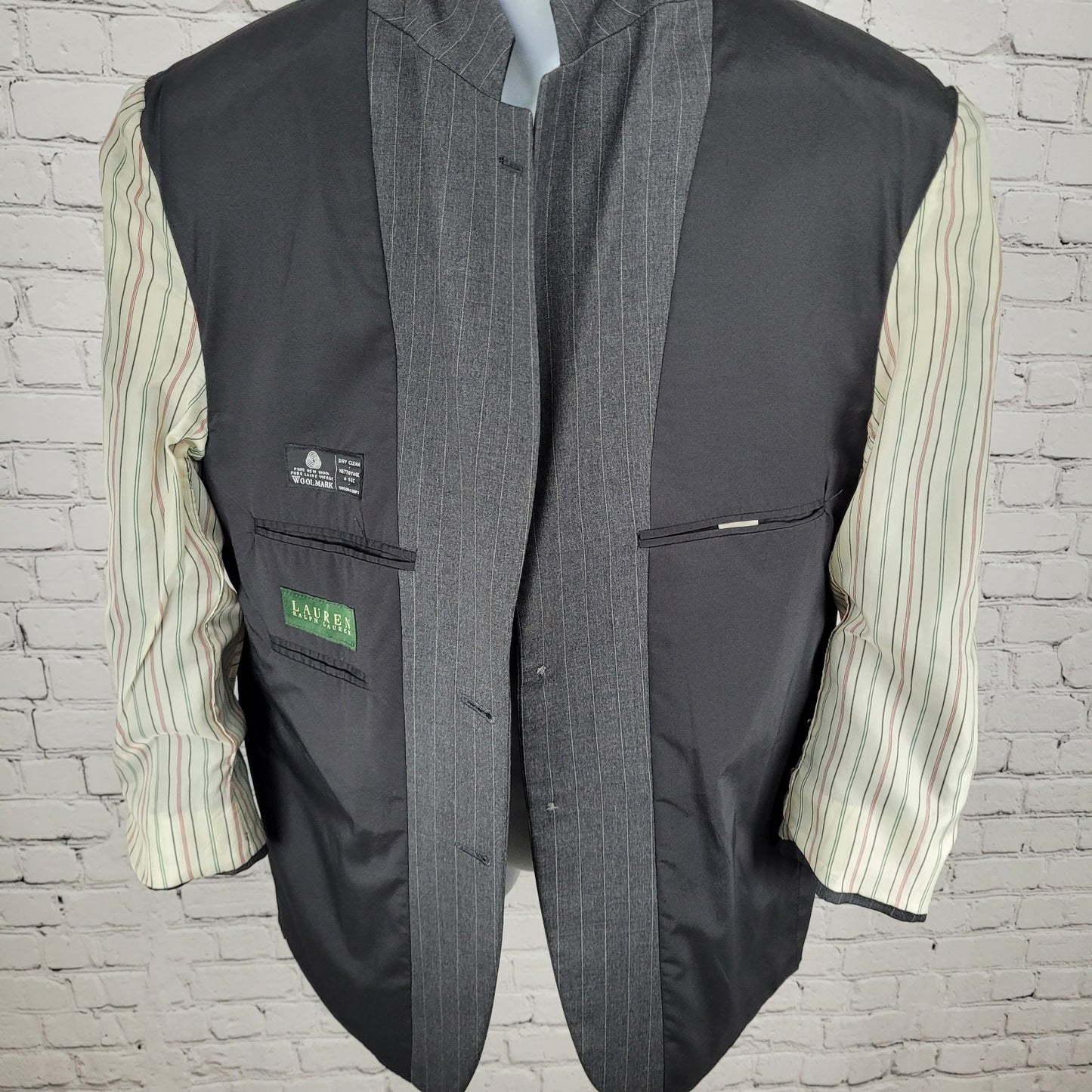 Lauren Ralph Lauren Grey 100% Wool Blazer Sport Coat Canada Made Size 42S