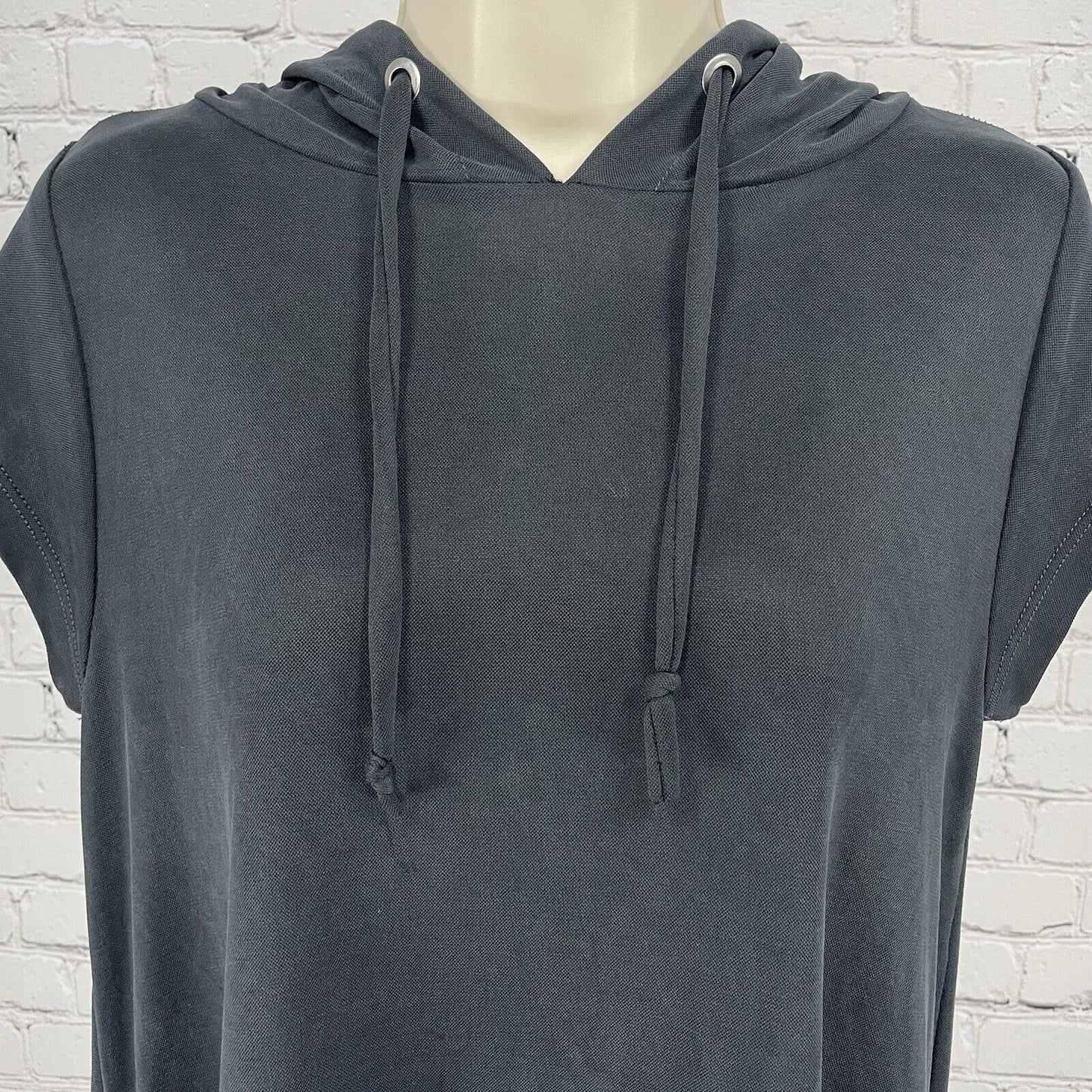 Elan Soft Black Dress Hooded Cap Sleeve Pull Over Pockets USA Made Size Small S