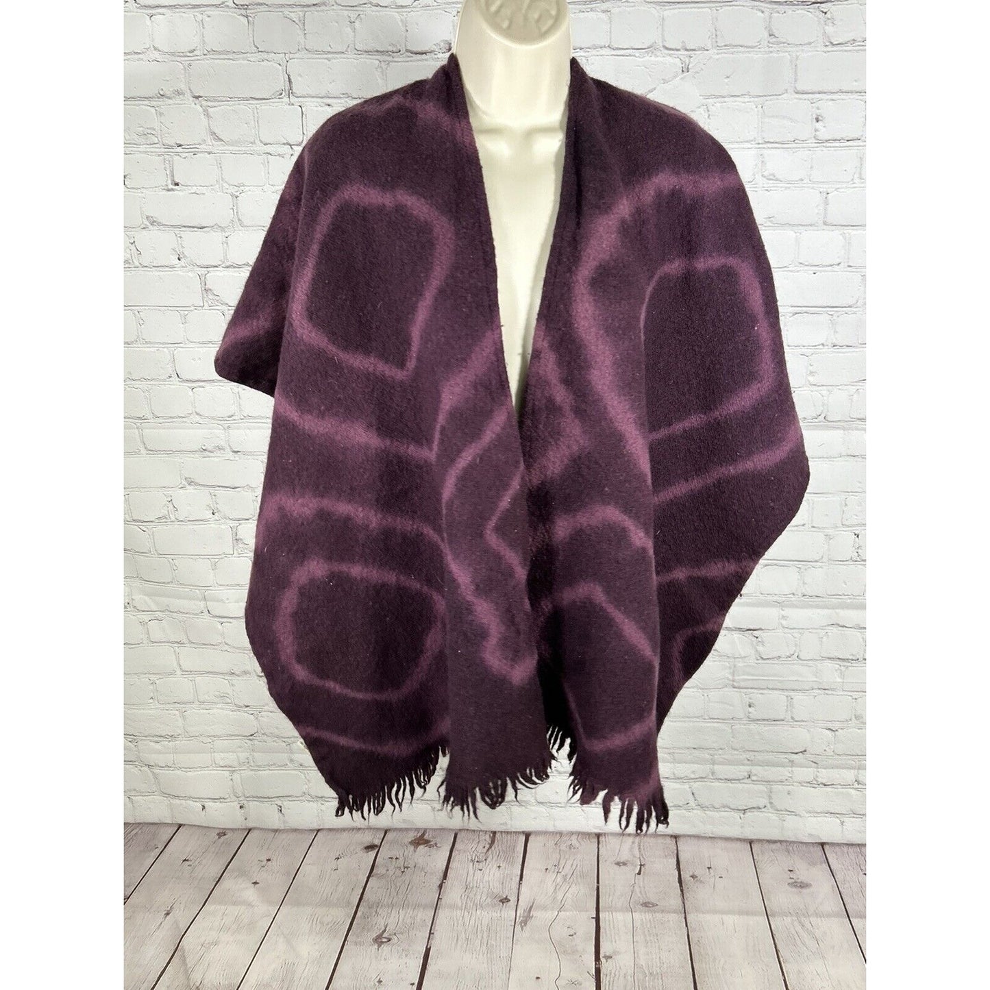 Sleeping On Snow Anthropologie Purple 100% Wool Open Front Fringe Wrap O/S