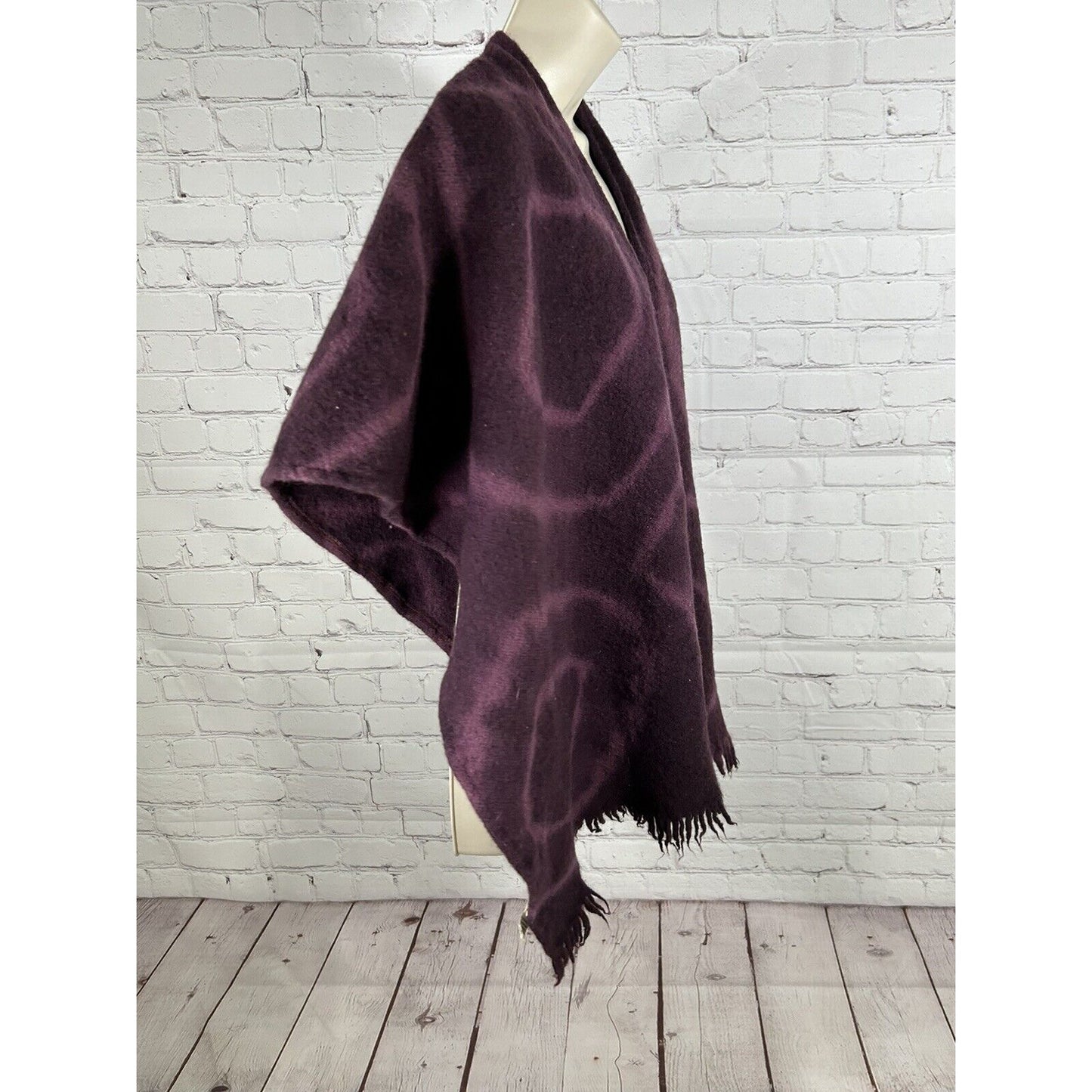 Sleeping On Snow Anthropologie Purple 100% Wool Open Front Fringe Wrap O/S