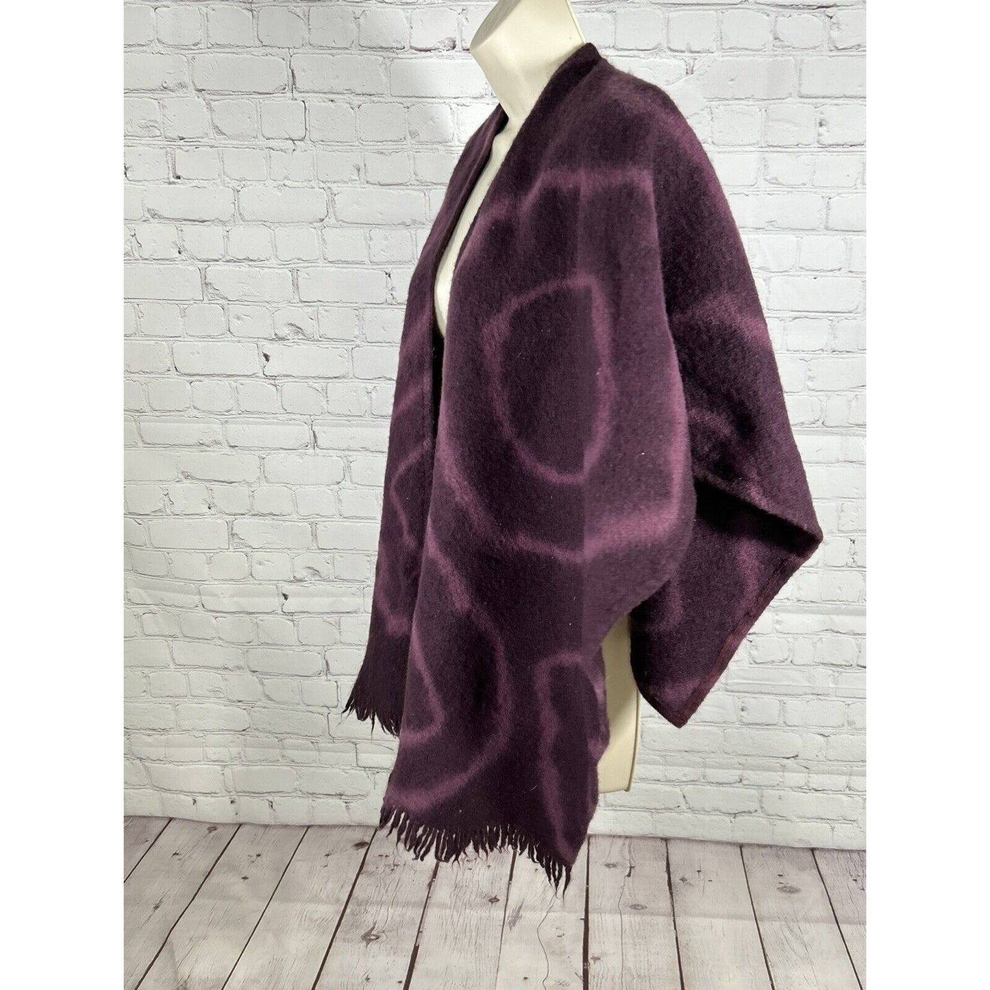 Sleeping On Snow Anthropologie Purple 100% Wool Open Front Fringe Wrap O/S