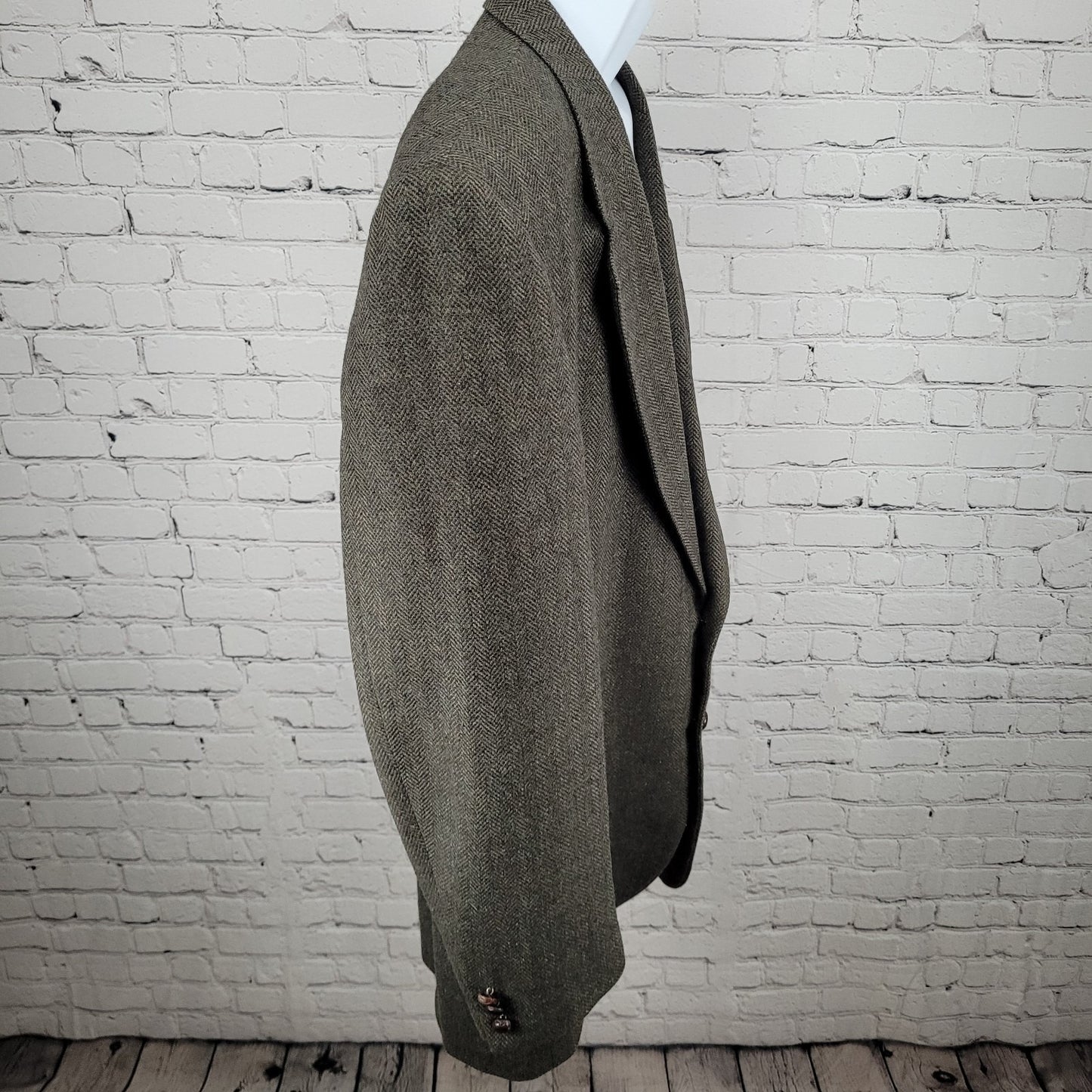 Deansgate Lambs Wool Herringbone Tweed 2 Brown Button Vented Suit Coat Size 46XL