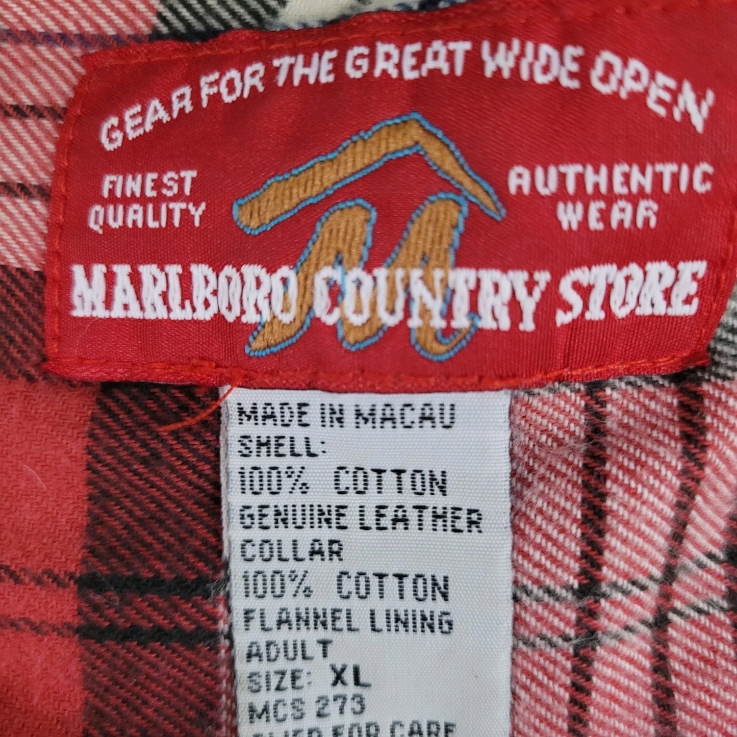 VTG Marlboro Country Store Blue Denim Leather Collar Button Jean Jacket Size XL