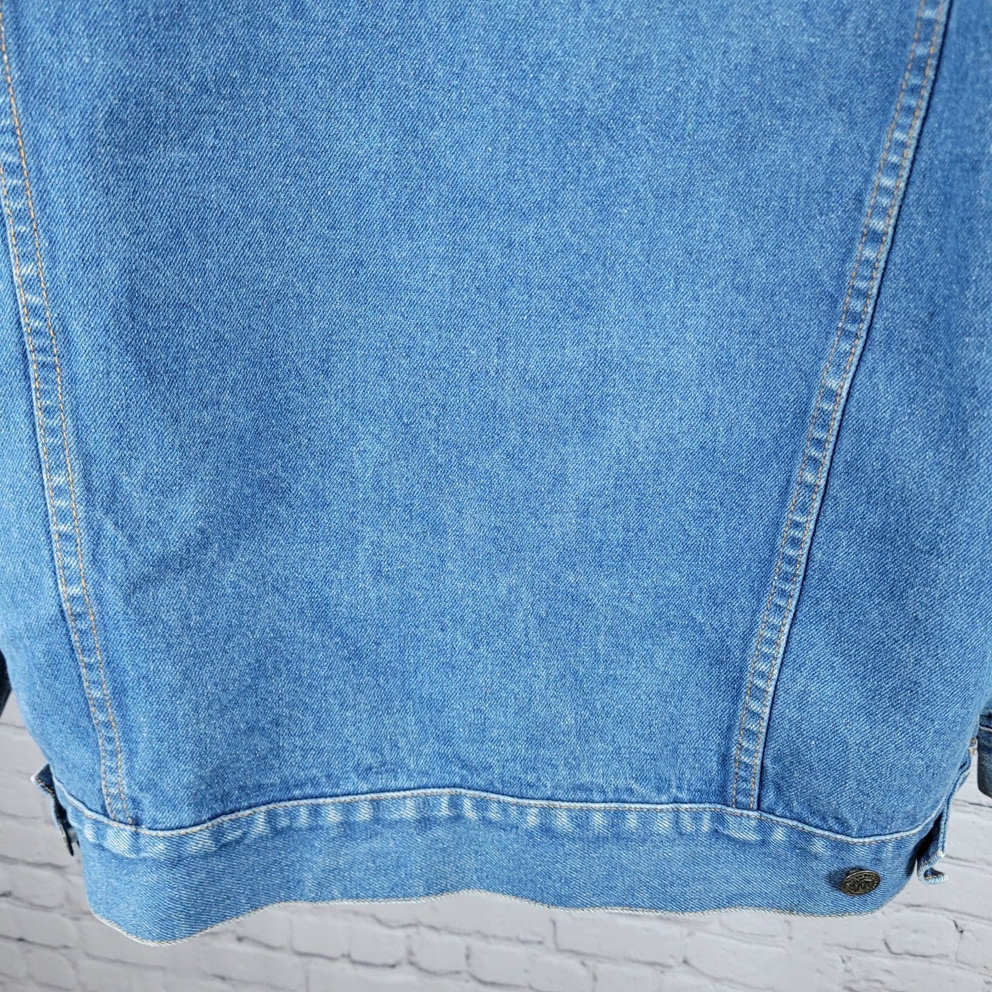 VTG Marlboro Country Store Blue Denim Leather Collar Button Jean Jacket Size XL