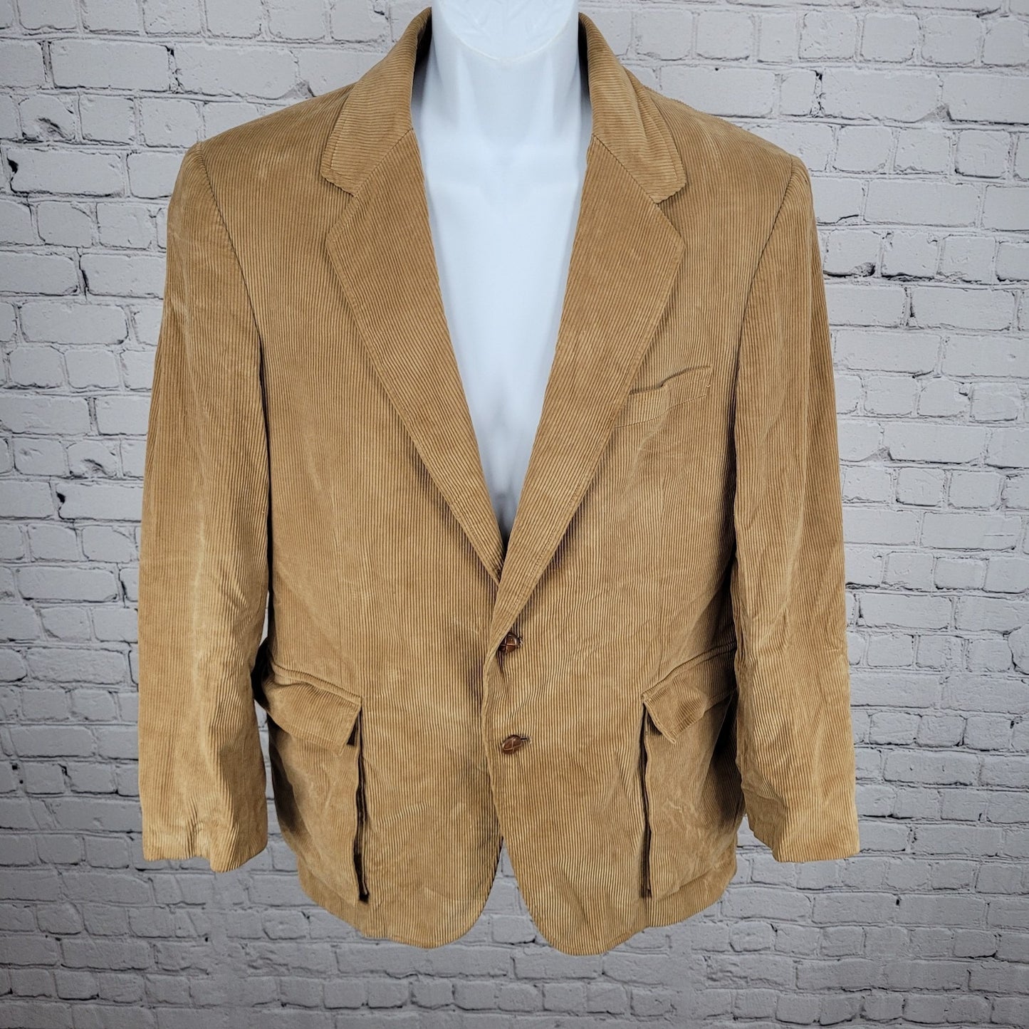 VTG Jordache Tan 100% Cotton Corduroy Double Vented Notch Blazer Jacket Size 42R