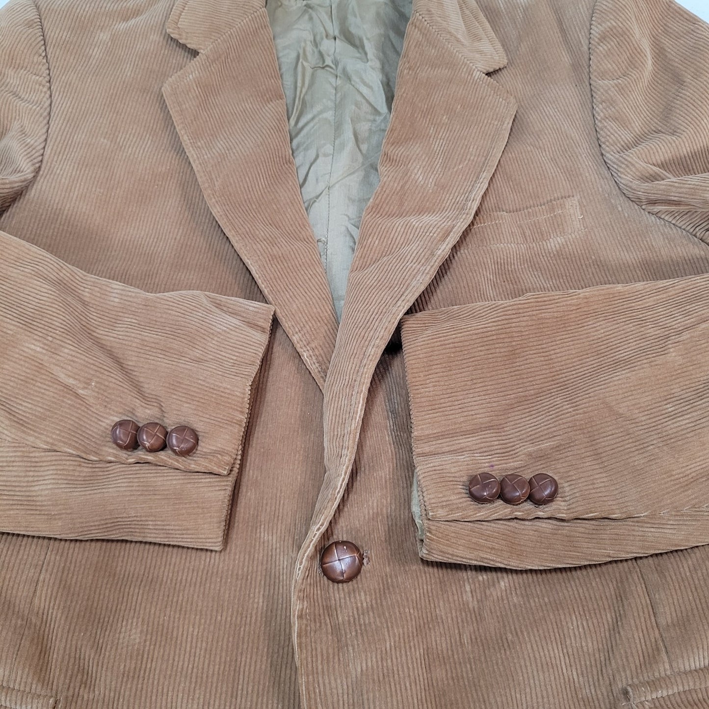 VTG Jordache Tan 100% Cotton Corduroy Double Vented Notch Blazer Jacket Size 42R