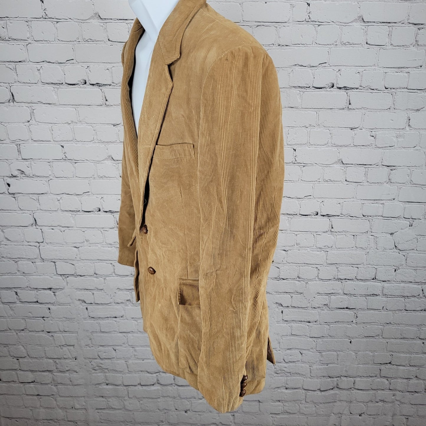 VTG Jordache Tan 100% Cotton Corduroy Double Vented Notch Blazer Jacket Size 42R