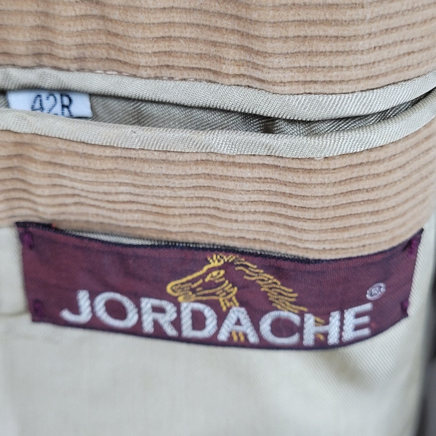 VTG Jordache Tan 100% Cotton Corduroy Double Vented Notch Blazer Jacket Size 42R
