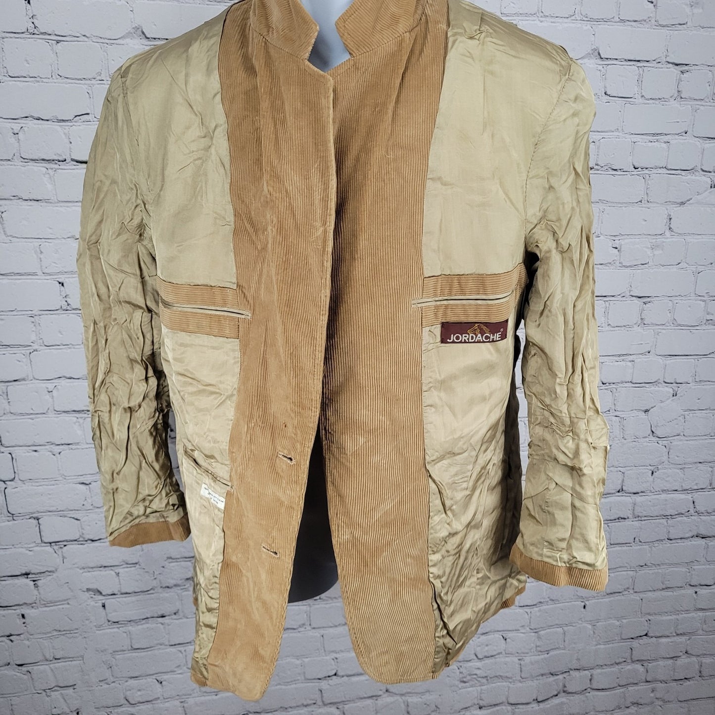 VTG Jordache Tan 100% Cotton Corduroy Double Vented Notch Blazer Jacket Size 42R