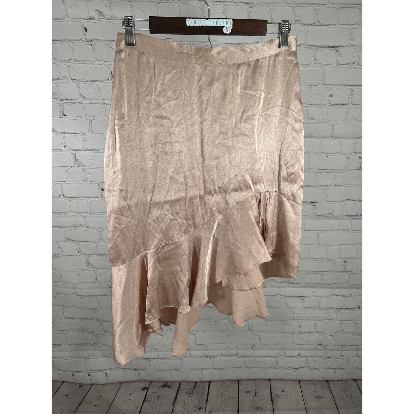 Leith Satin Asymmetrical Blush Pink Ruffle Hem Back Zip Lined Skirt Women’s M