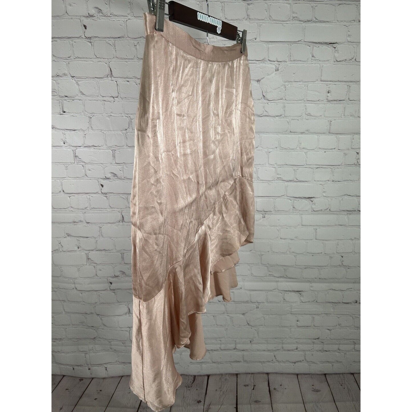Leith Satin Asymmetrical Blush Pink Ruffle Hem Back Zip Lined Skirt Women’s M