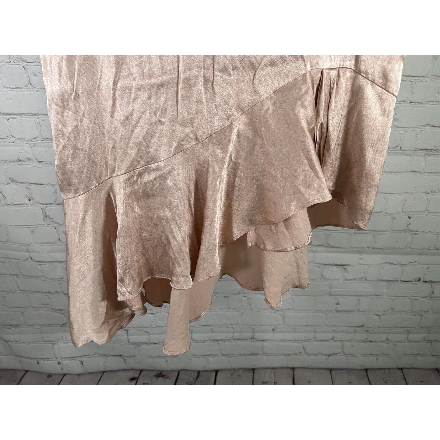Leith Satin Asymmetrical Blush Pink Ruffle Hem Back Zip Lined Skirt Women’s M