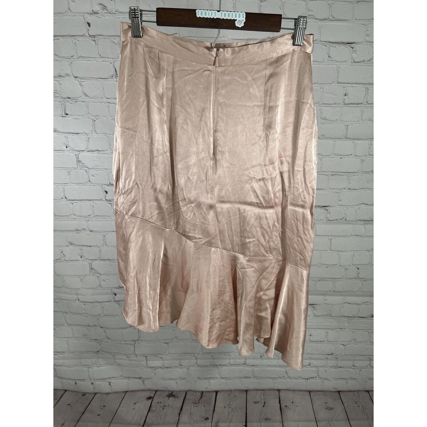 Leith Satin Asymmetrical Blush Pink Ruffle Hem Back Zip Lined Skirt Women’s M