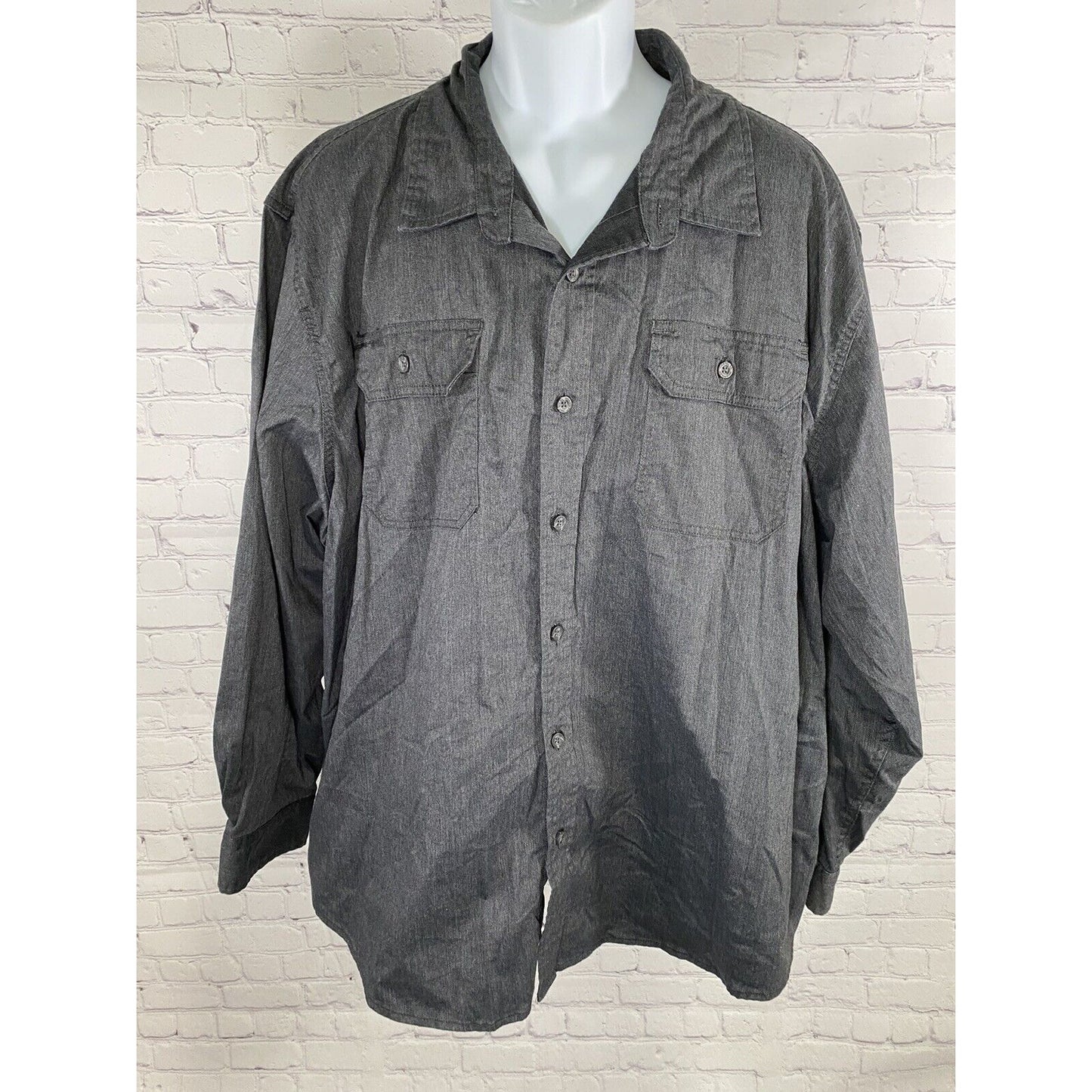 Wrangler Dark Gray Flex for Comfort Long Sleeve Button Down Collared Shirt 3XL