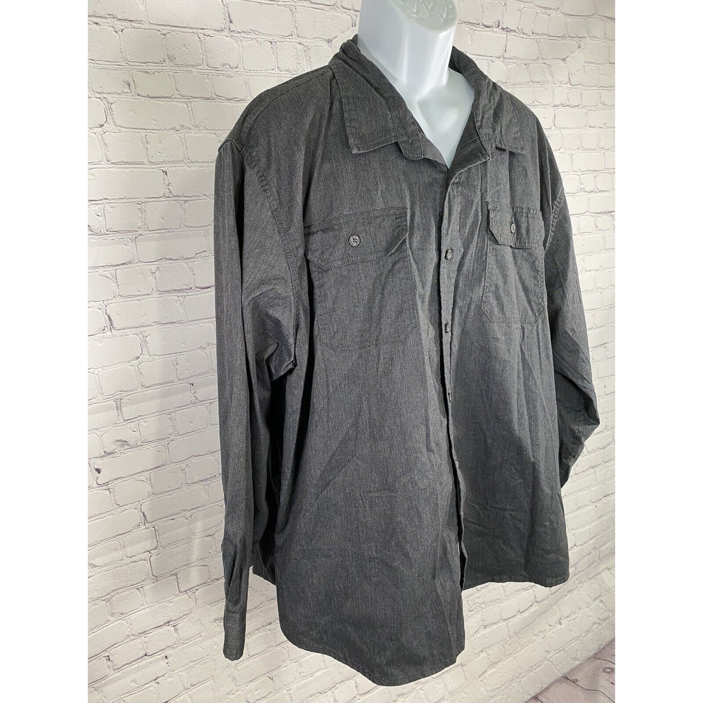 Wrangler Dark Gray Flex for Comfort Long Sleeve Button Down Collared Shirt 3XL