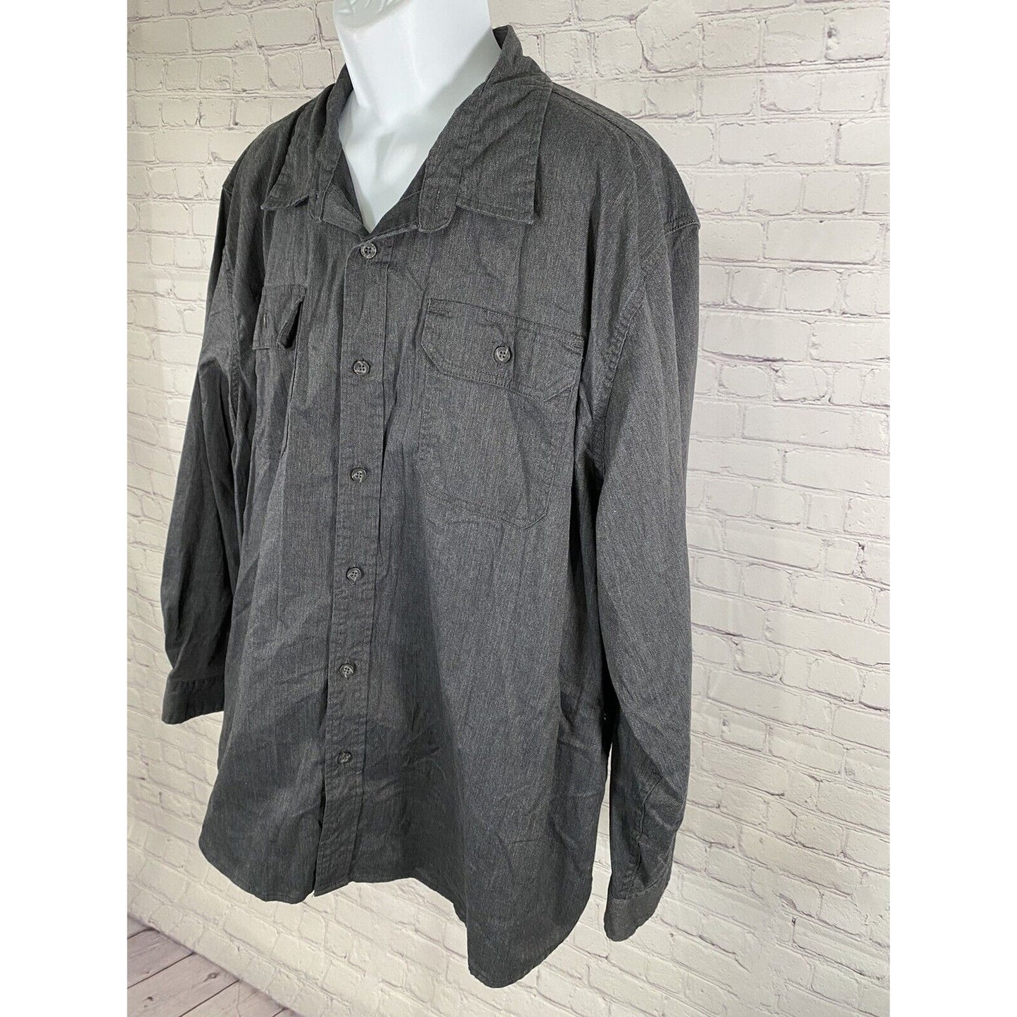 Wrangler Dark Gray Flex for Comfort Long Sleeve Button Down Collared Shirt 3XL