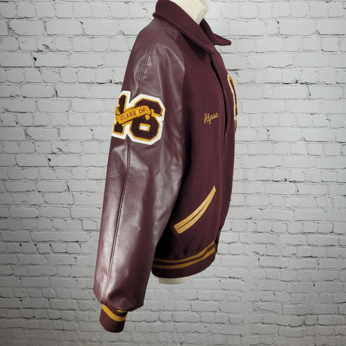 Meca Burgundy Retro Snap Quilted Lining Letterman Varsity School Jacket XL