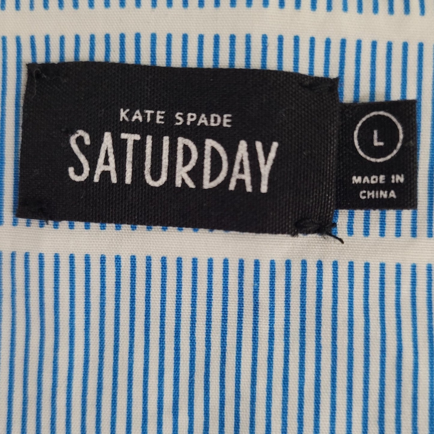 Kate Spade Saturday Blue Cotton Stretch Striped Short Sleeve Top Size Large L