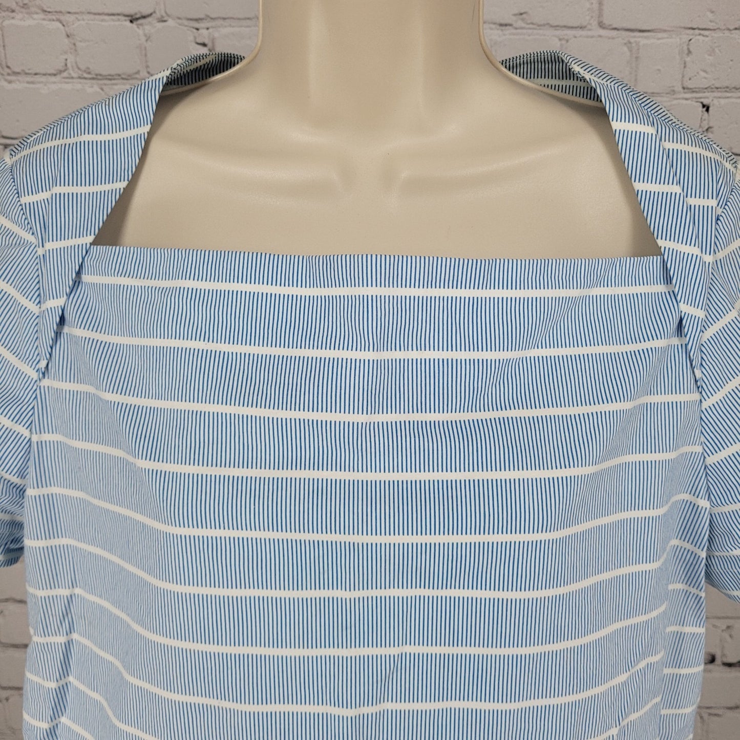 Kate Spade Saturday Blue Cotton Stretch Striped Short Sleeve Top Size Large L