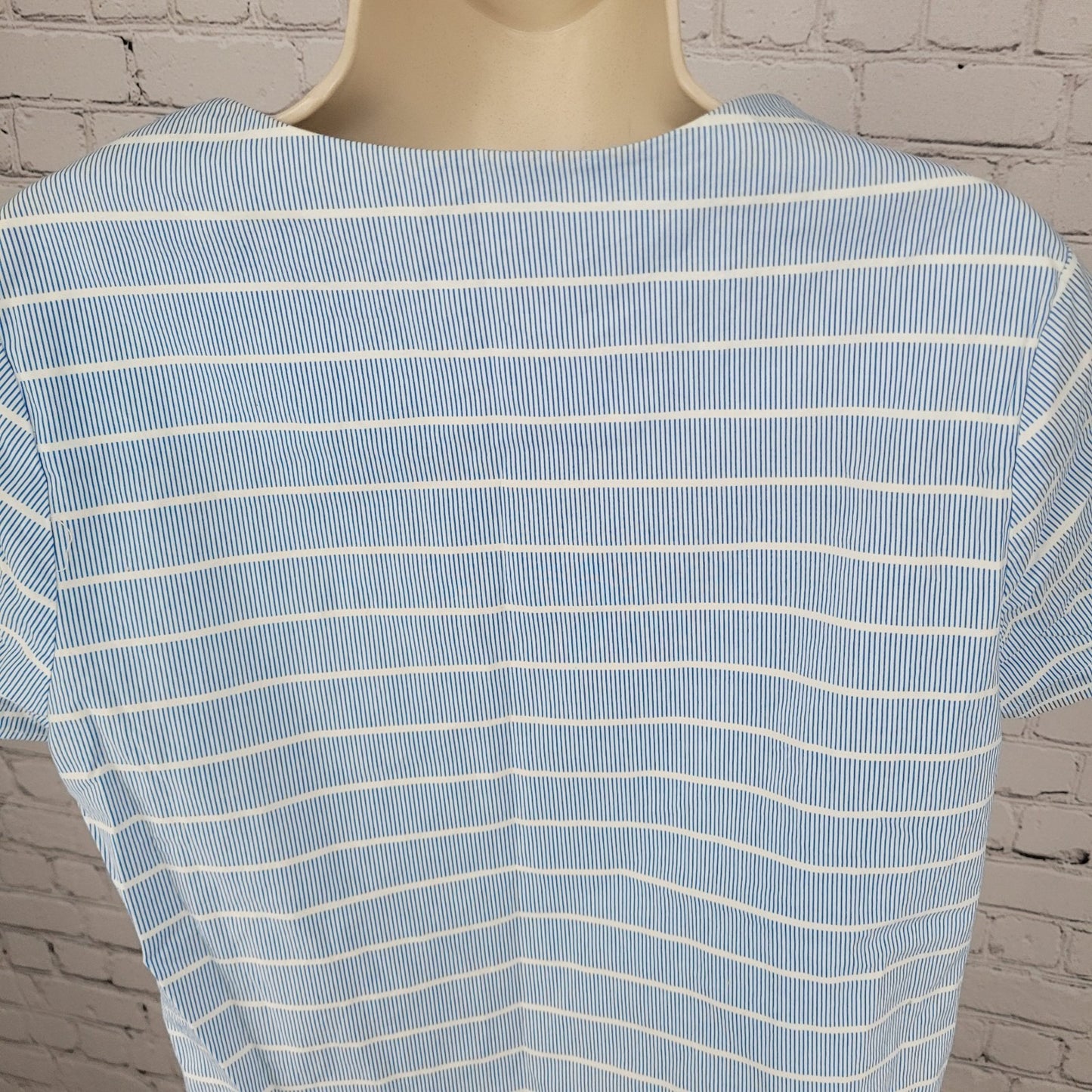 Kate Spade Saturday Blue Cotton Stretch Striped Short Sleeve Top Size Large L