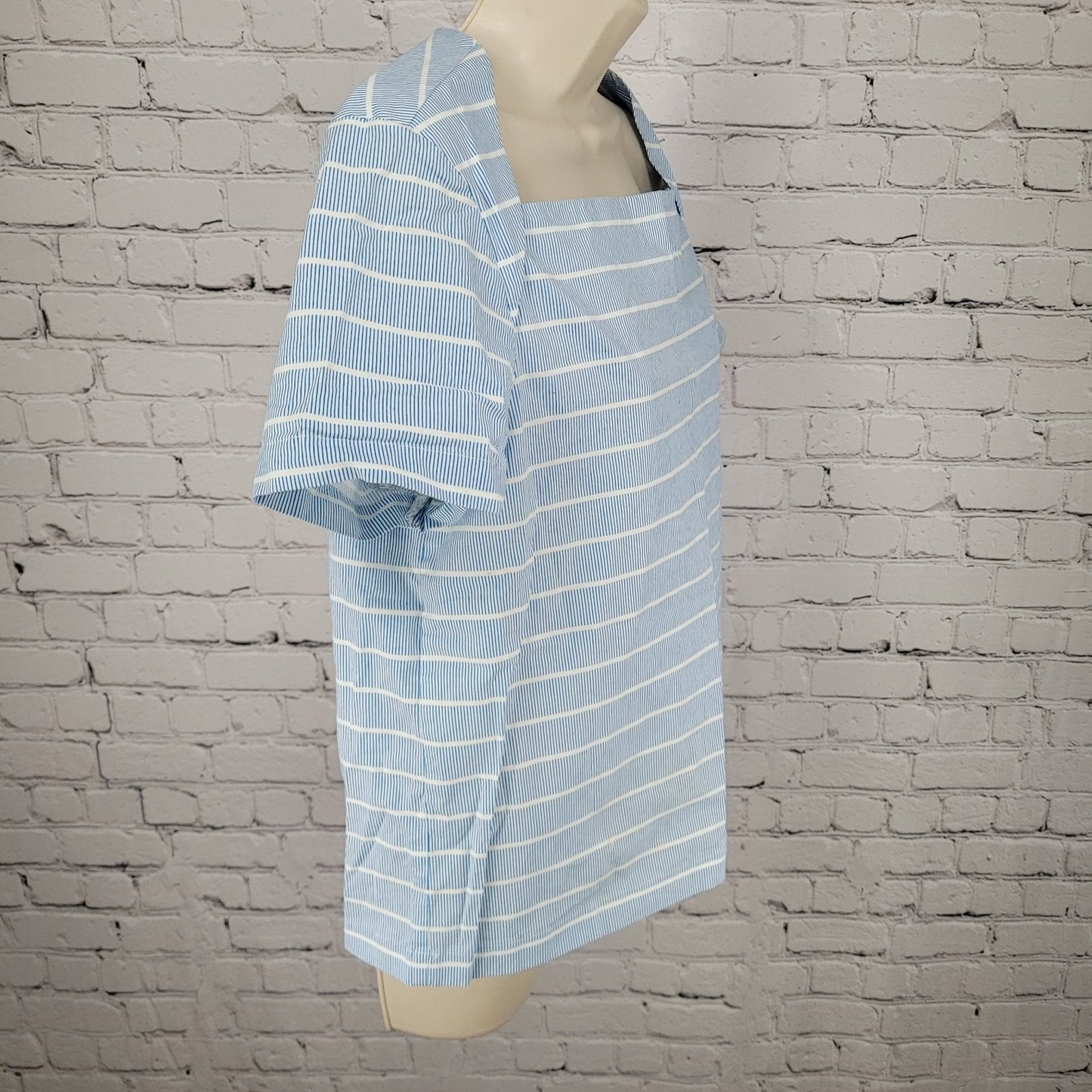 Kate Spade Saturday Blue Cotton Stretch Striped Short Sleeve Top Size Large L