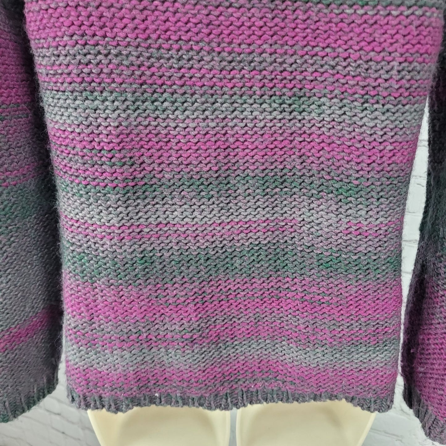 Lola's Purple & Green Wool Blend Chunky Knit Sweater Italy Made Size Small S