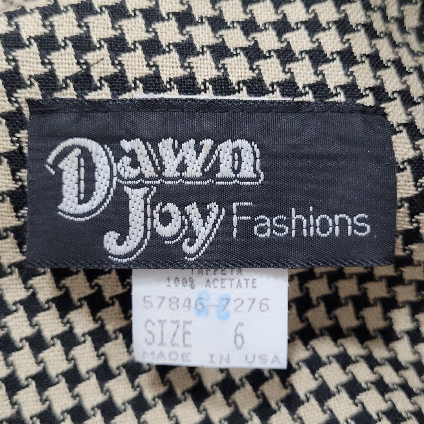 VTG Dawn Joy Fashions Black Beige Velvet Collar Back Tie Dress USA Made Size 6